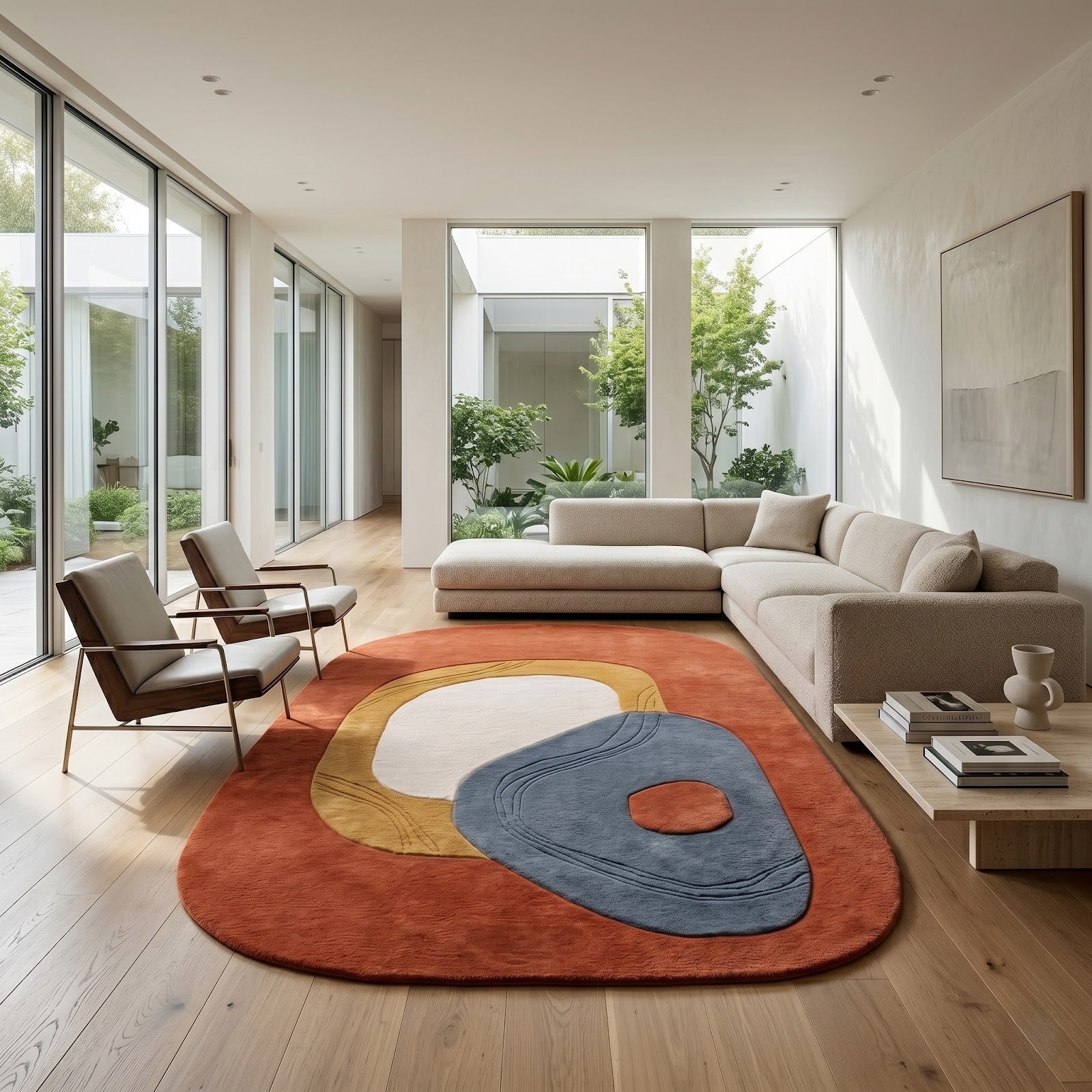 Abstract Terracotta Hand Tufted Wool Rug | Irregular Modern Area Rug — 2x3 ft'