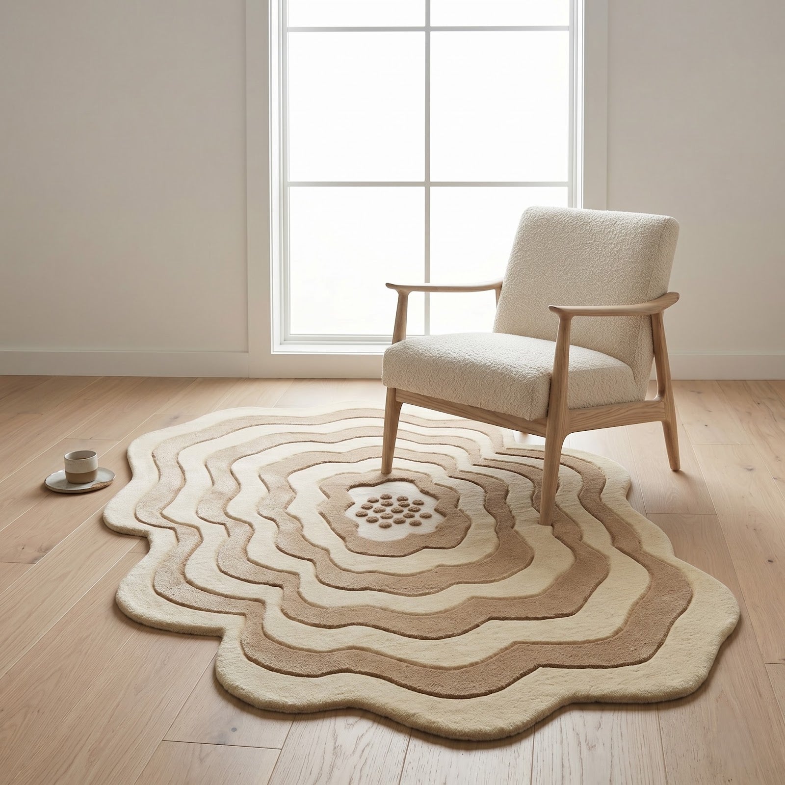Organic Pebble Hand Tufted Wool Rug | Irregular Layered Abstract Area Rug in Ivory & Beige — 2x3 ft'