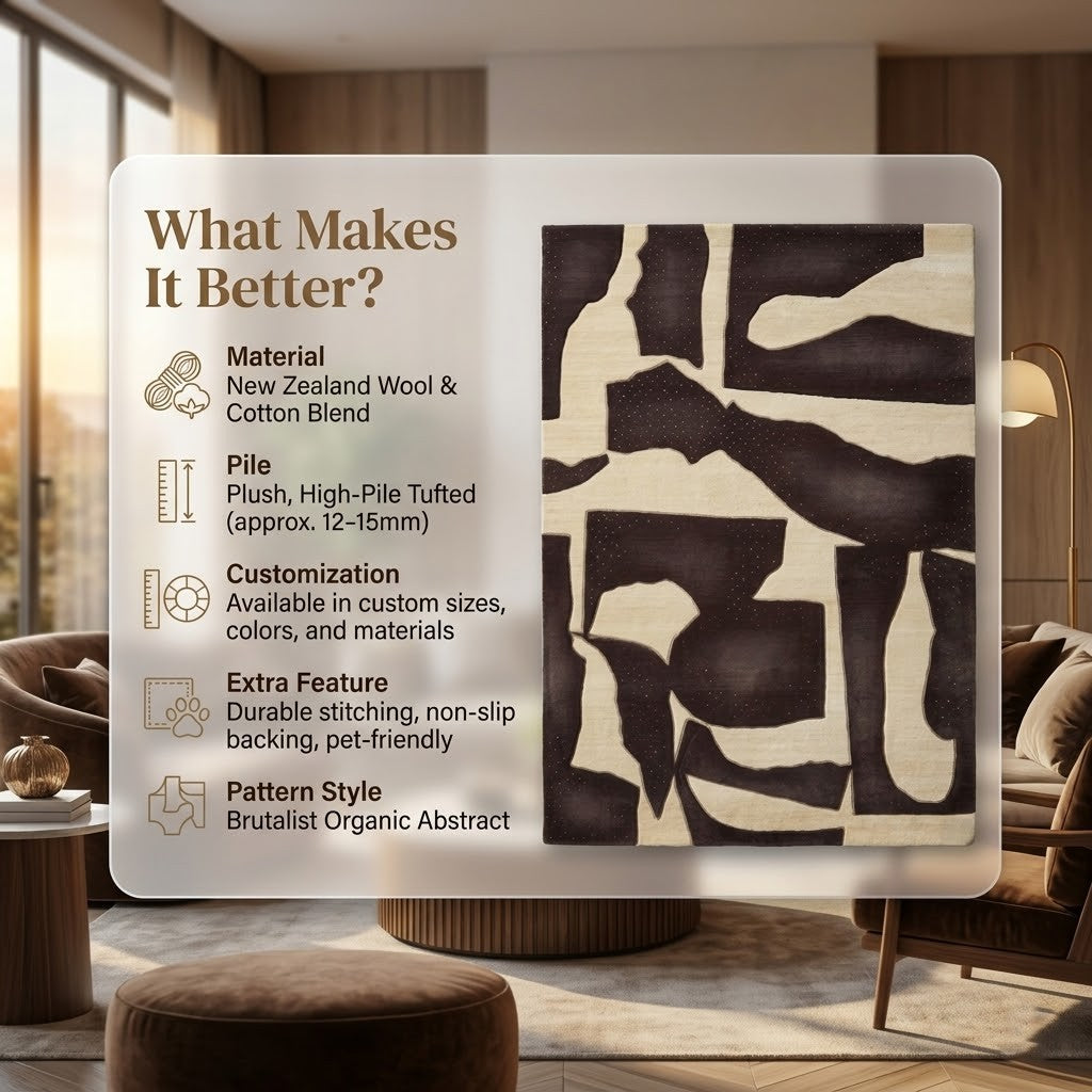 Modern Abstract Hand Tufted Wool Rug | Espresso Brown & Ivory Organic Area Rug — 2x3 ft'