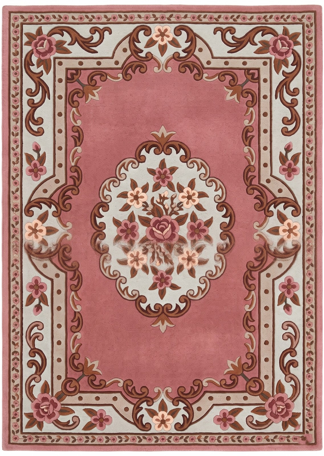 Vintage Floral Hand Tufted Wool Rug | Pink Rose Medallion Area Rug — 2x3 ft'