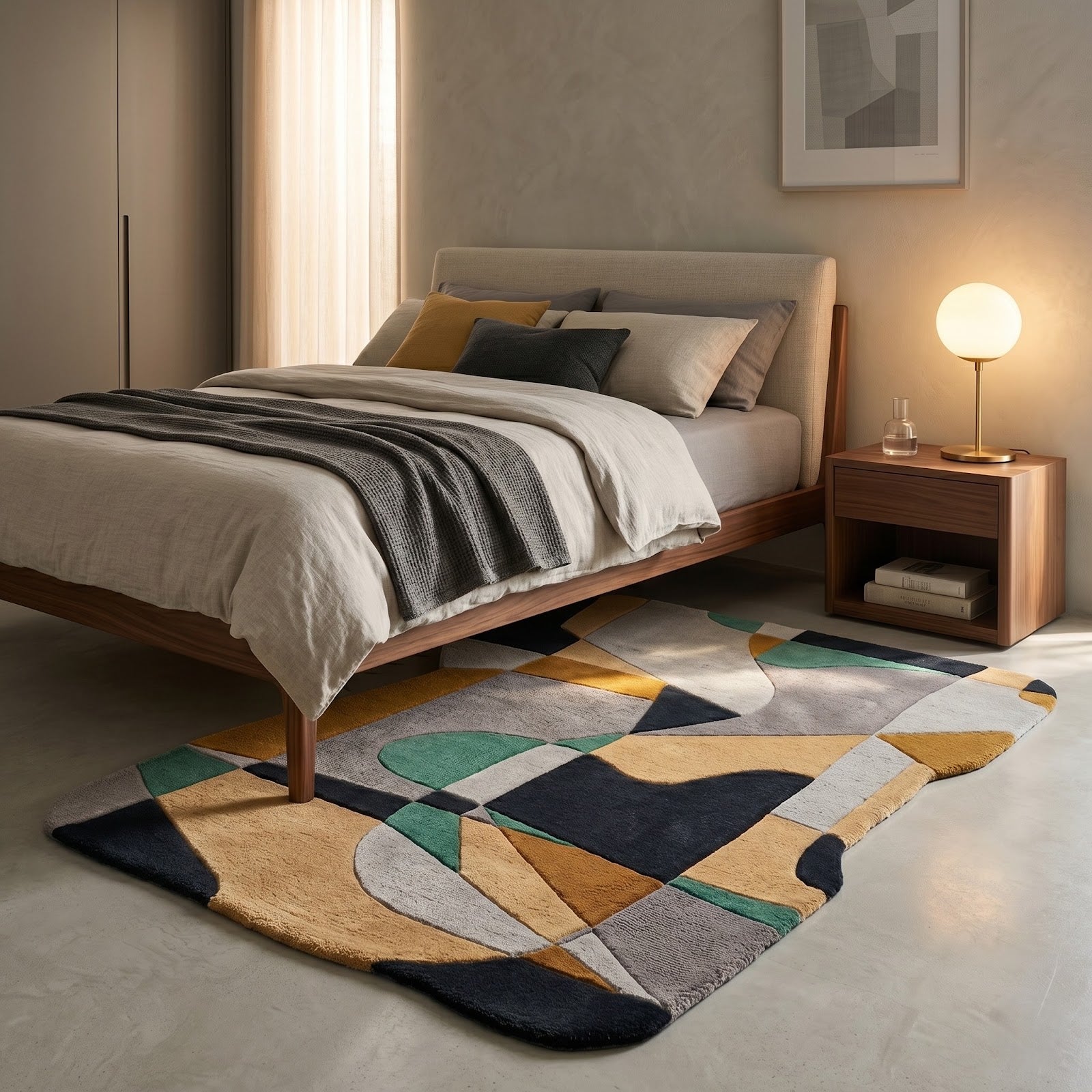 Abstract Geometric Hand Tufted Wool Rug | Irregular Shape Modern Area Rug — 2x3 ft'