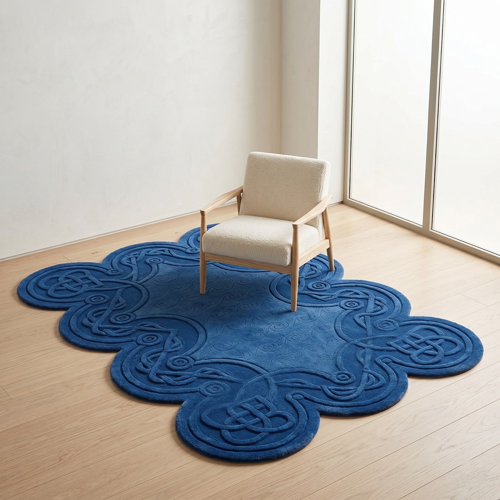 Celtic Knot Irregular Hand Tufted Wool Rug | Navy Blue Heritage Pattern Statement Area Rug — 2x3 ft'
