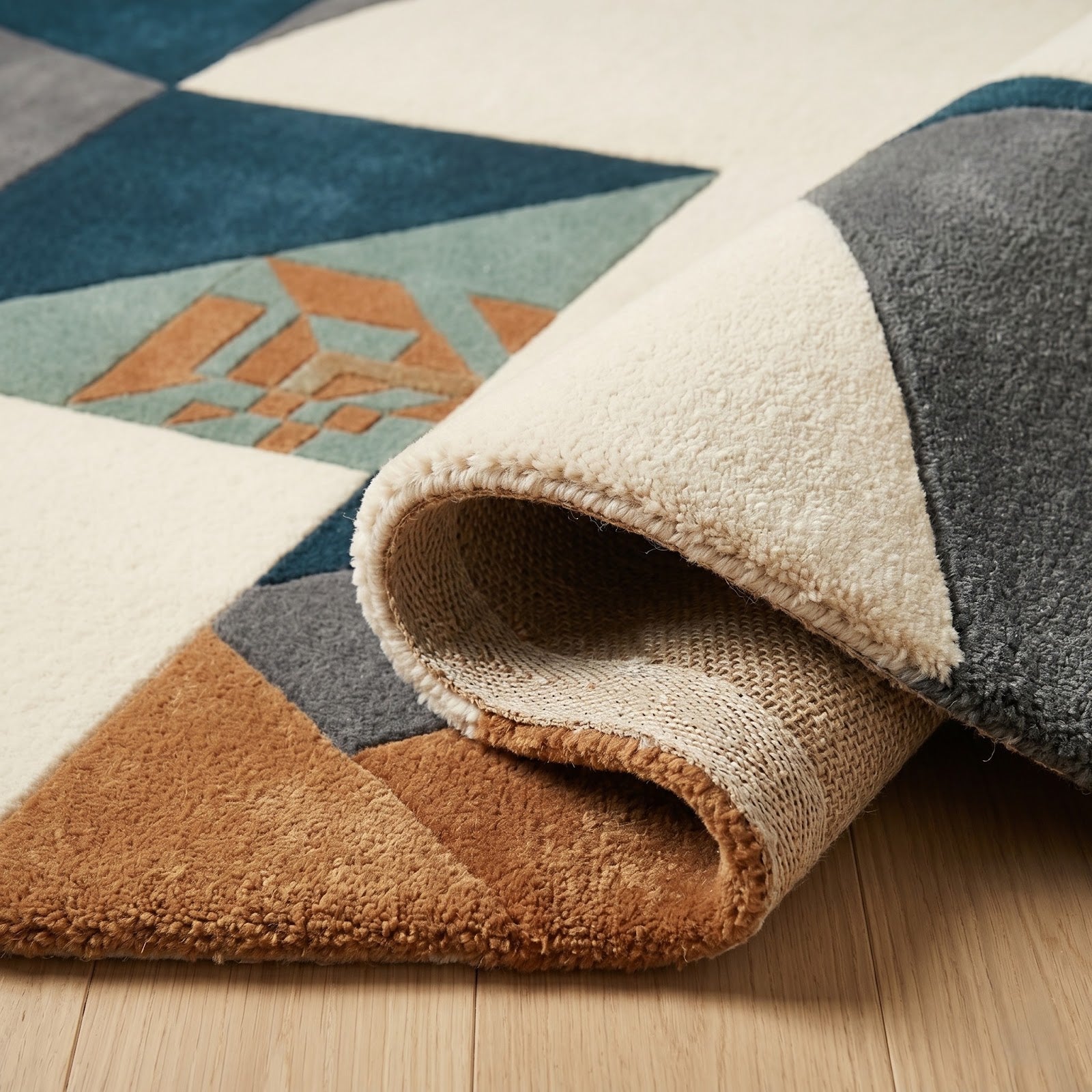 Irregular Geometric Hand Tufted Wool Rug | Modern Abstract Blue Brown Contemporary Area Rug — 2x3 ft'