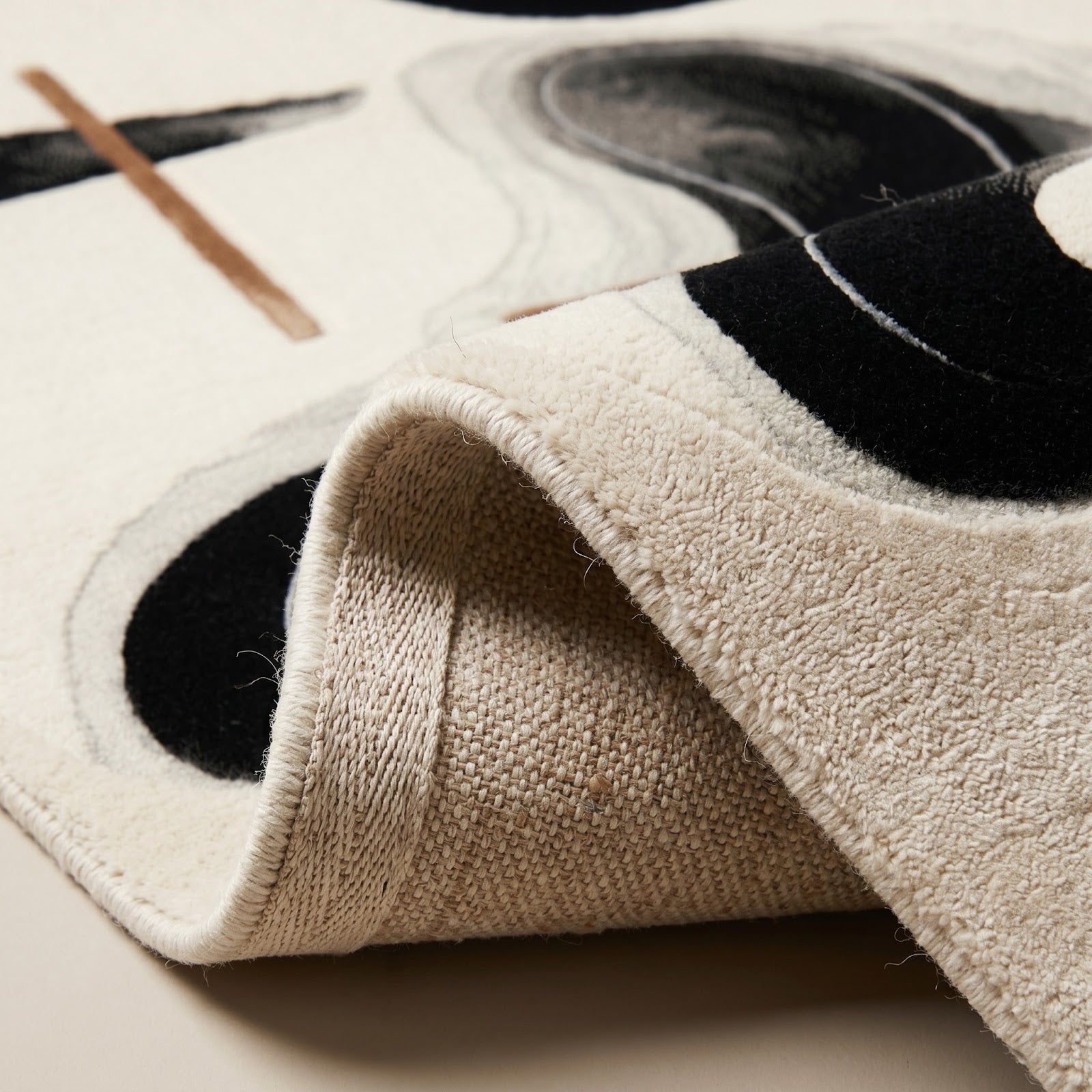 Minimalist Abstract Hand Tufted Wool Rug | Modern Black & Ivory Contemporary Art Area Rug — 2x3 ft'