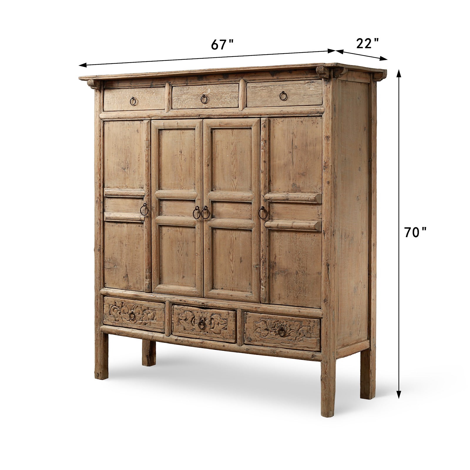 Tall Vintage Cabinet with Six Drawers Weathered Natural image