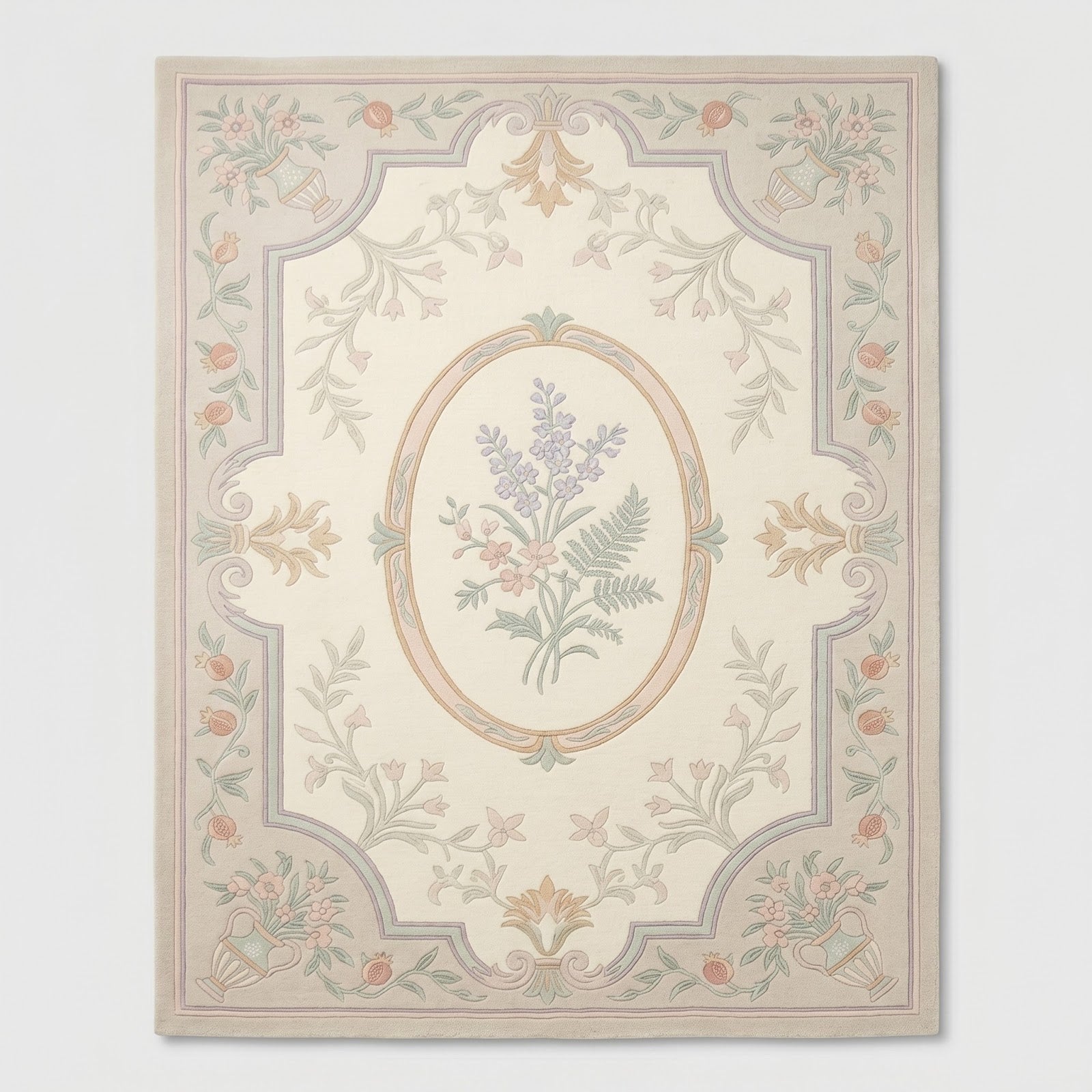 French Provincial Floral Hand Tufted Wool Rug | Pastel Botanical Medallion Area Rug — 2x3 ft'