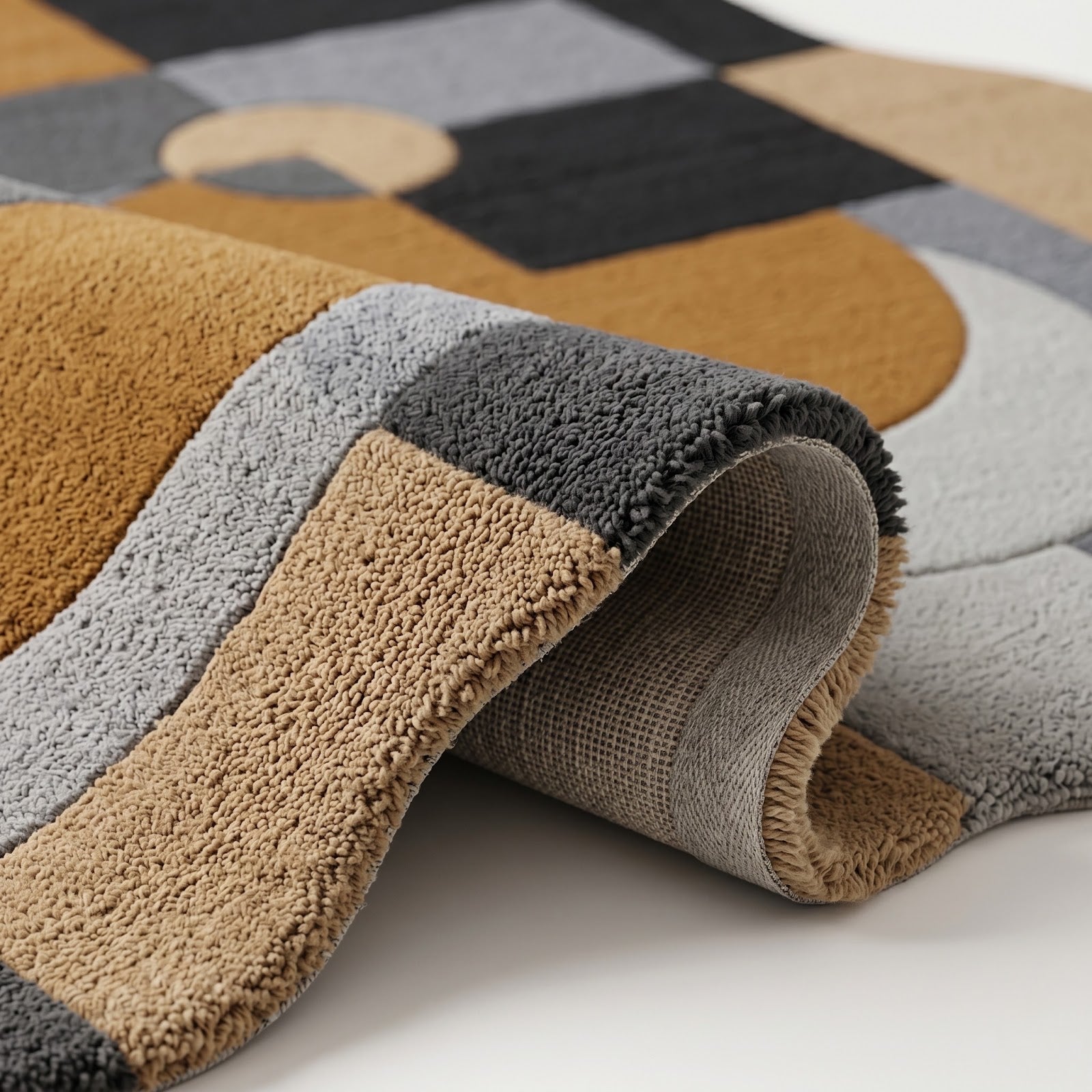 Irregular Geometric Hand Tufted Wool Rug | Modern Abstract Area Rug in Camel, Black, Grey & Ivory — 2x3 ft'