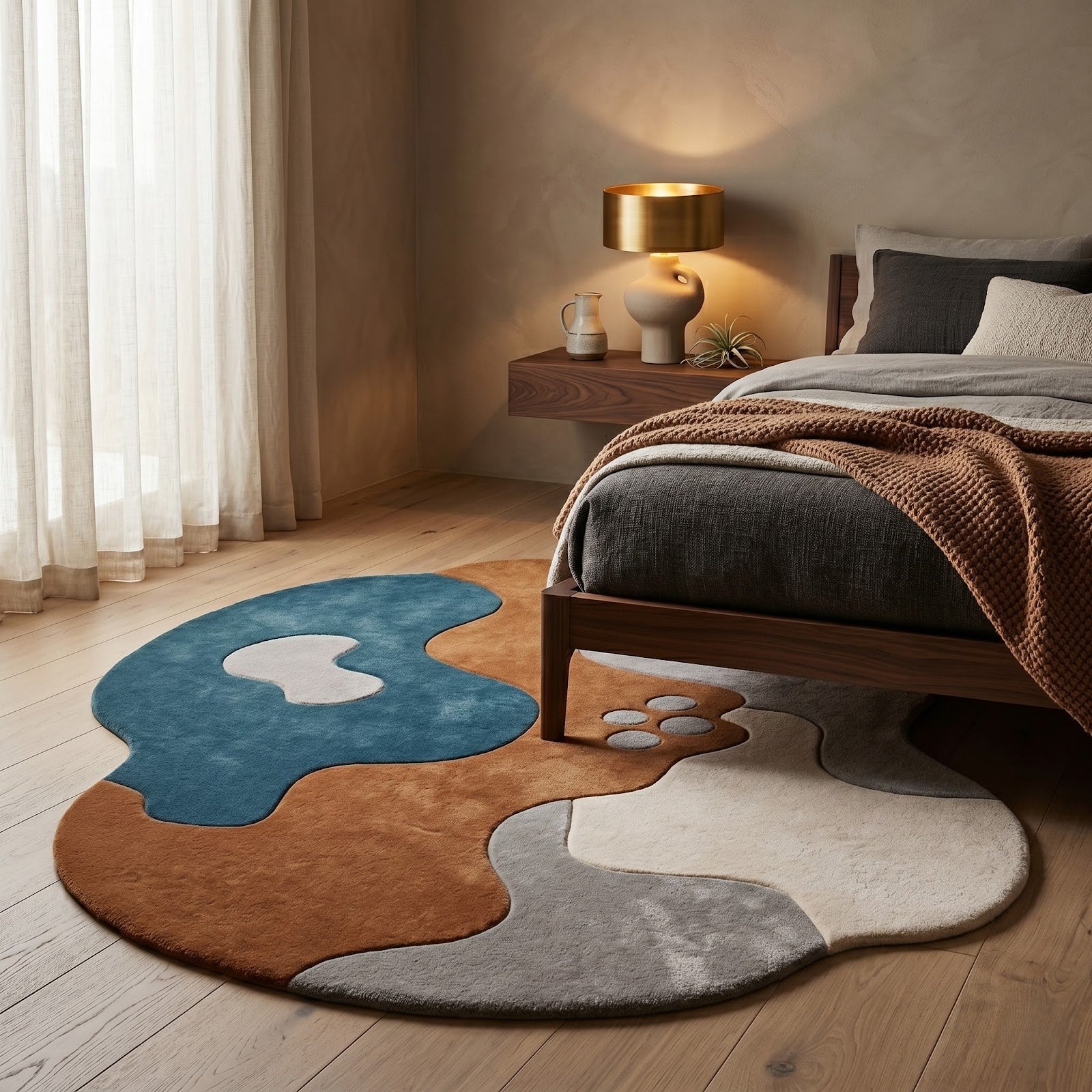 Abstract Organic Hand Tufted Wool Rug | Irregular Shape Modern Area Rug — 2x3 ft'