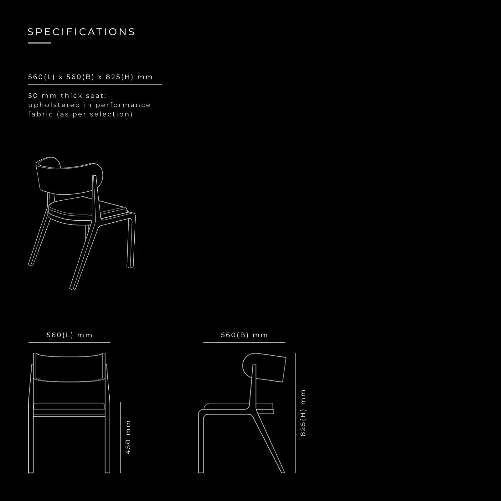 Loop Chair by BEC Furniture — dimensioned specification drawing
