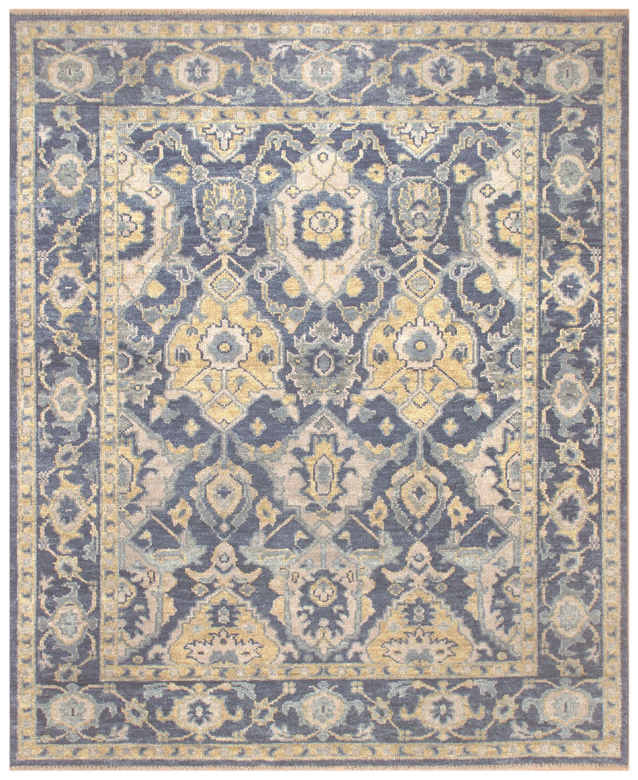 Vintage Persian Hand Knotted New Zealand Wool Rug | Navy Blue & Beige Floral Area Rug — 2x3 ft'