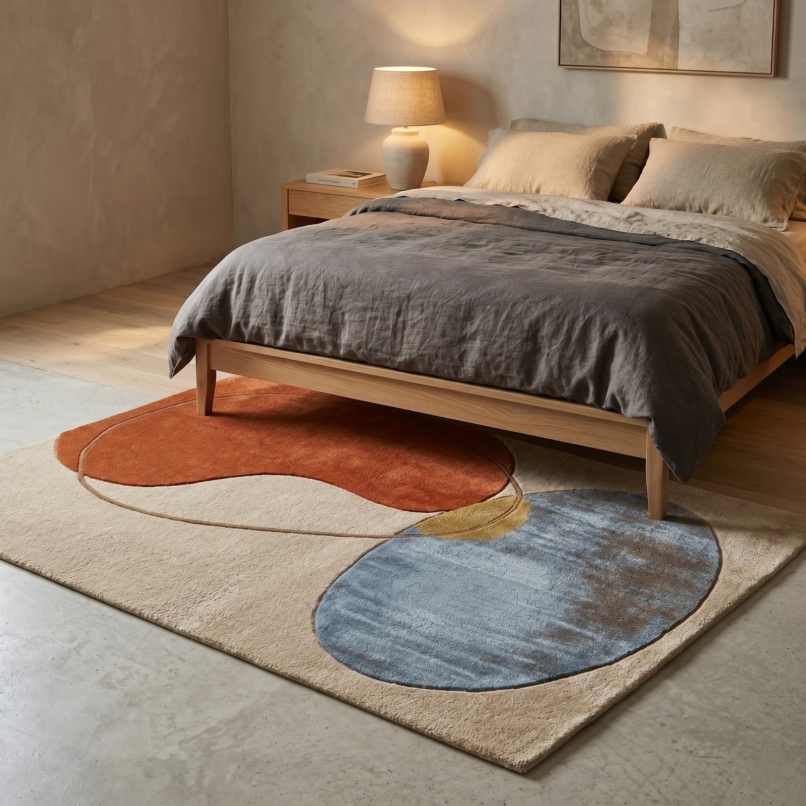 Modern Organic Balance Hand Tufted Wool Rug | Terracotta & Slate Blue Abstract Area Rug — 2x3 ft'