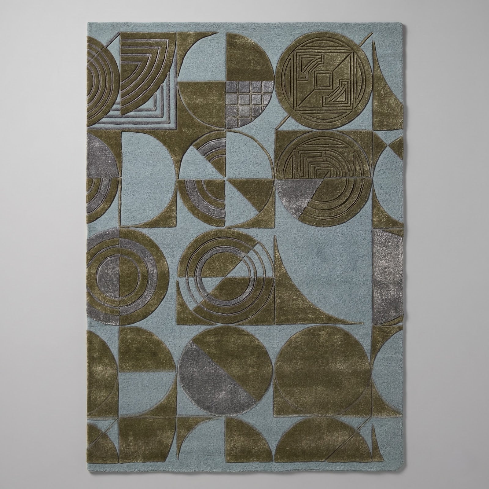 Modern Geometric Circles Hand Tufted Wool Rug | Sage Green & Mist Blue Abstract Area Rug — 2x3 ft'