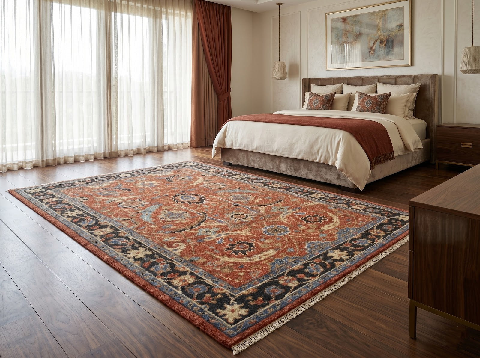Traditional Persian Hand Knotted New Zealand Wool Rug | Rust & Blue Floral Vintage Area Rug — 2x3 ft'