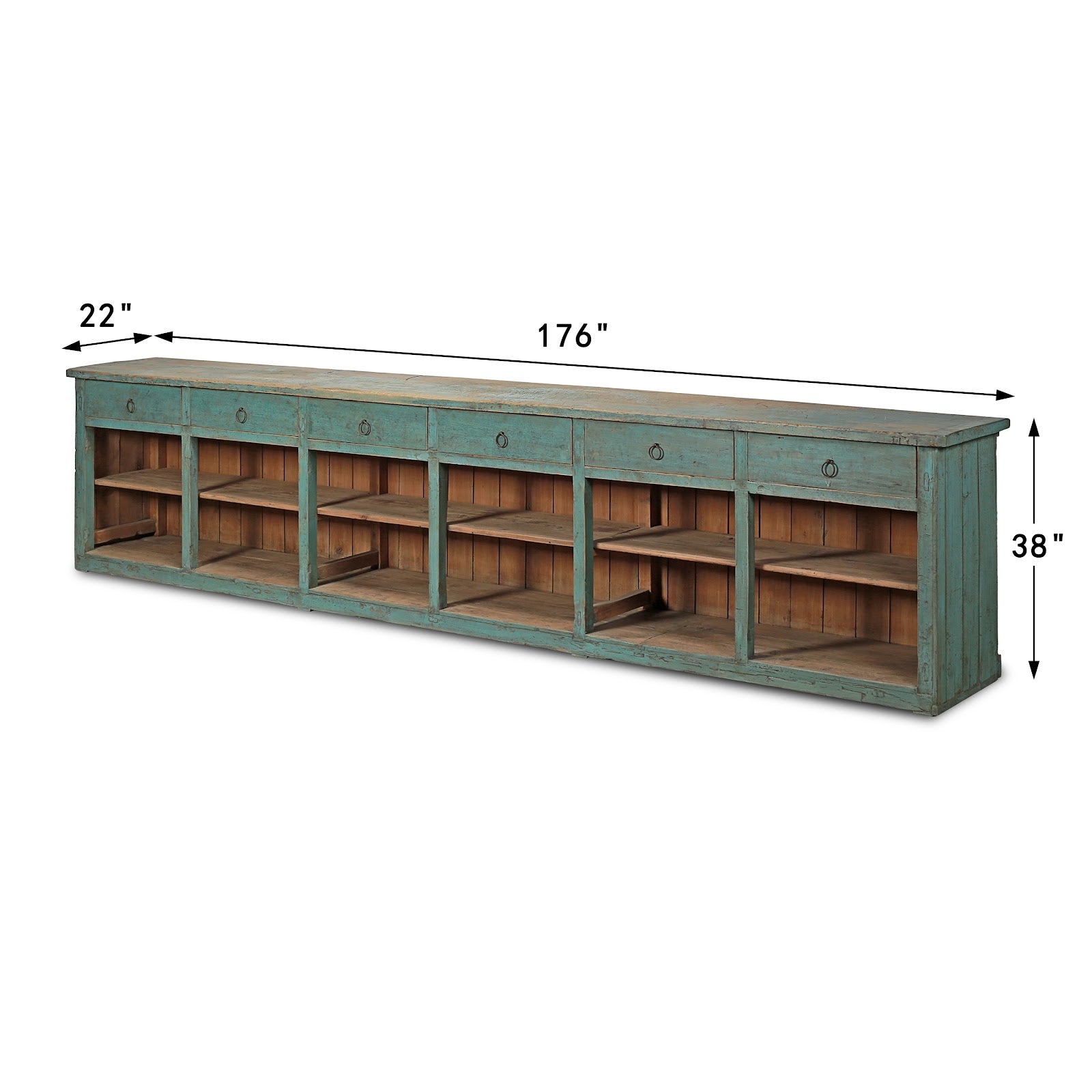 Vintage Counter Table with Six Drawers Distressed image