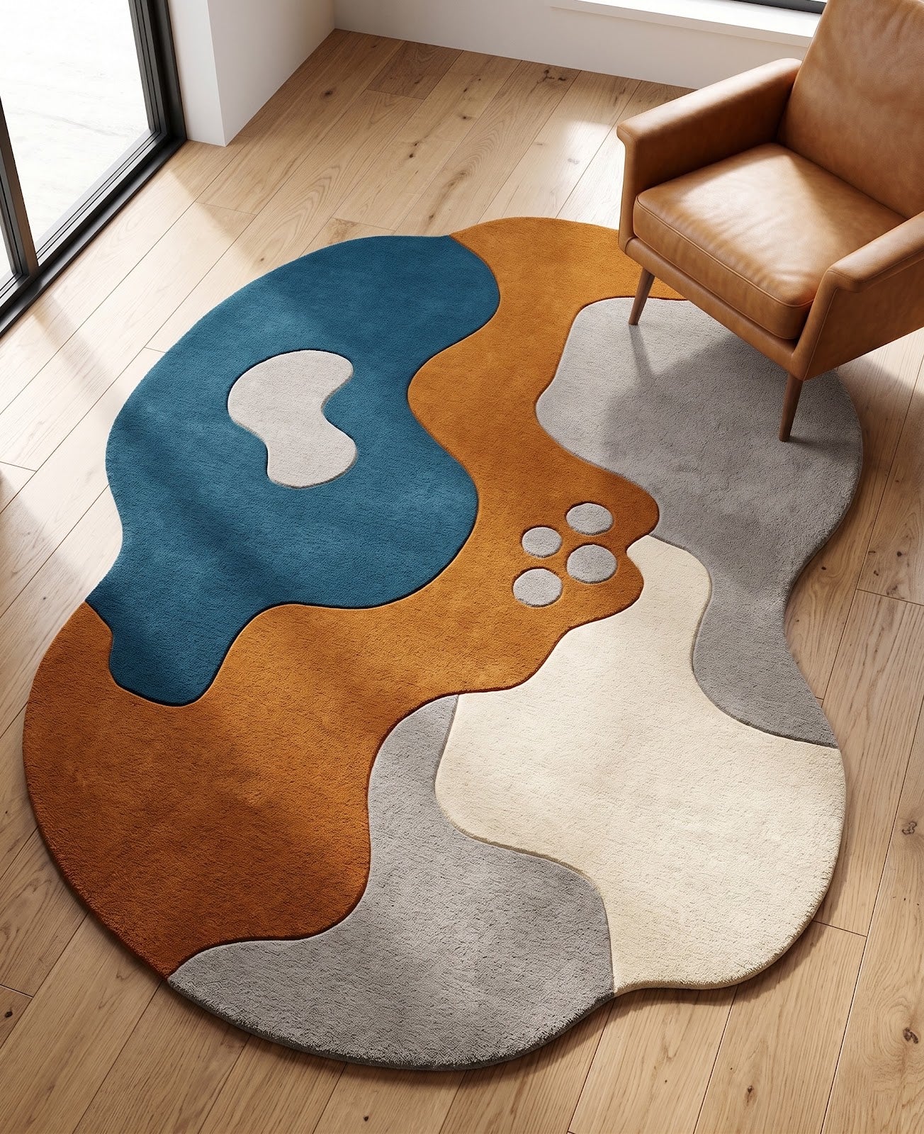Abstract Organic Hand Tufted Wool Rug | Irregular Shape Modern Area Rug — 2x3 ft'