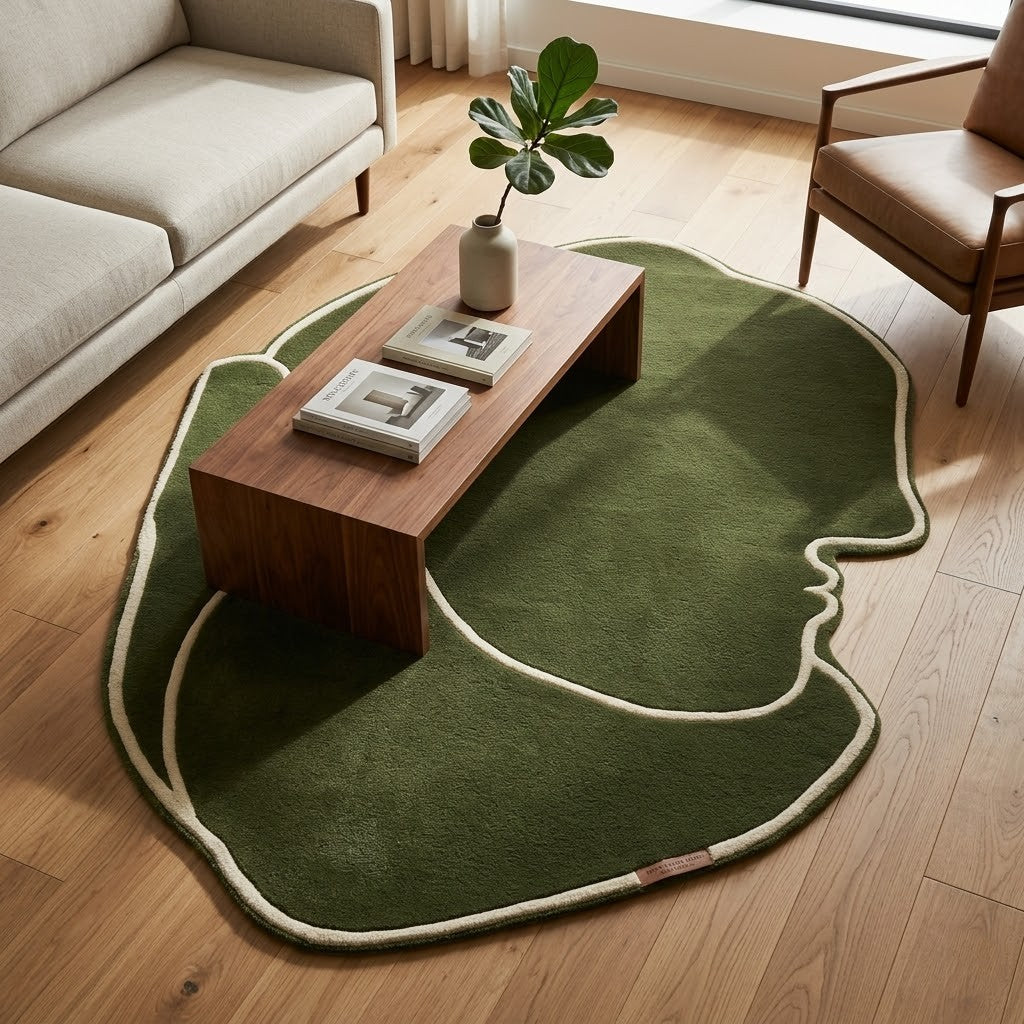 Face Silhouette Hand Tufted Wool Rug | Abstract Profile Area Rug — 2x3 ft'