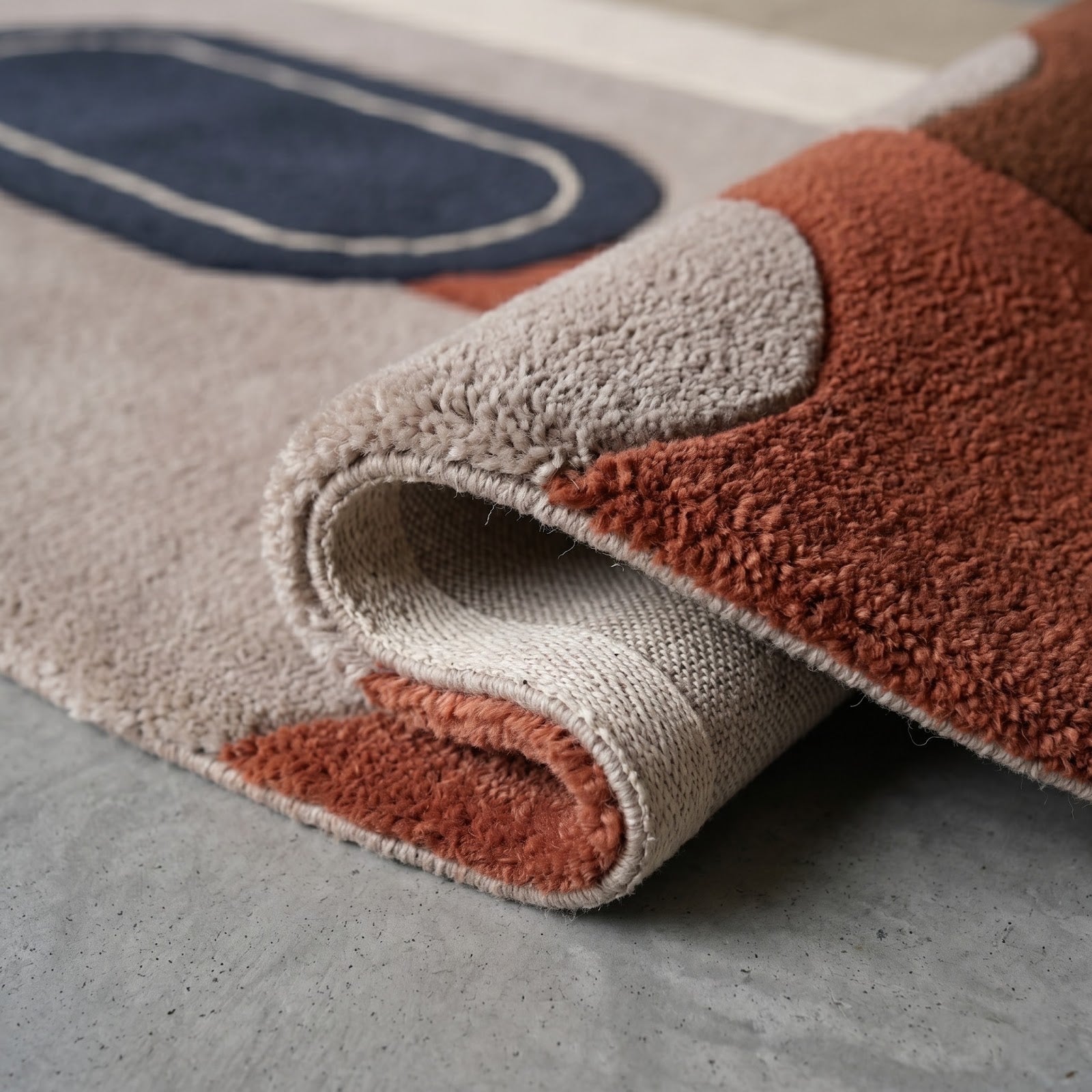 Retro Modern Hand Tufted Wool Rug | Terracotta, Beige & Navy Abstract Geometric Area Rug — 2x3 ft'