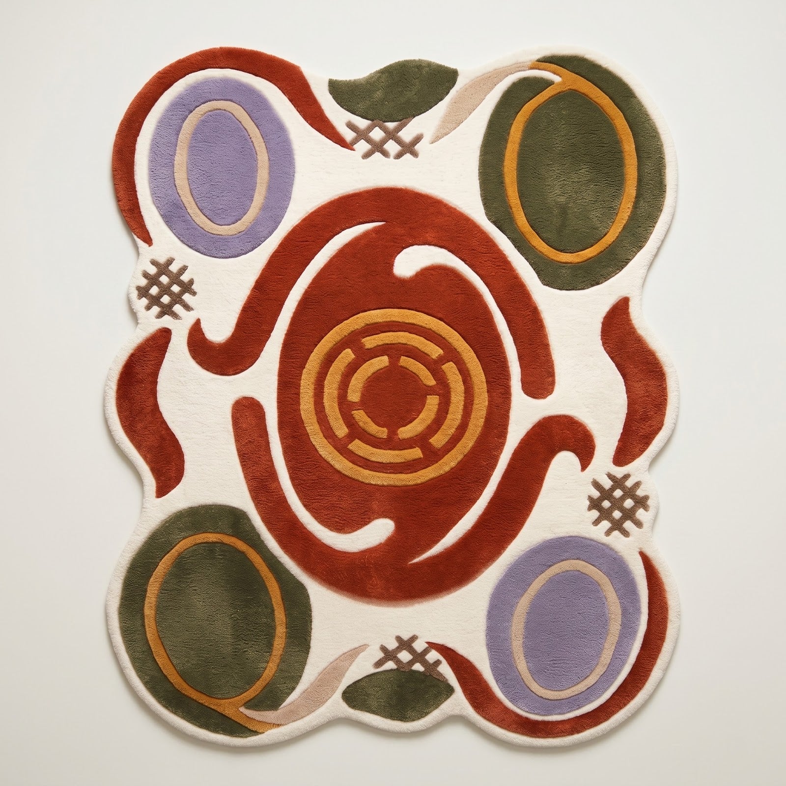 Abstract Hand Tufted Wool Rug | Terracotta Green Irregular Area Rug — 2x3 ft'