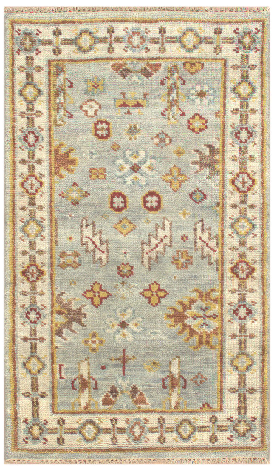 Vintage Oushak Hand Knotted New Zealand Wool Rug | Light Blue & Ivory Turkish Floral Area Rug — 2x3 ft'