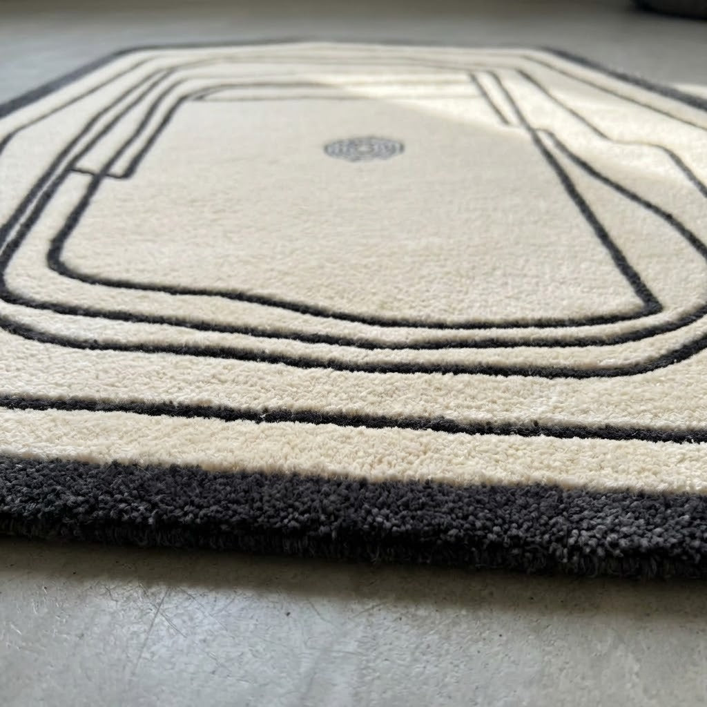 Minimalist Abstract Hand Tufted Wool Rug | Black Ivory Irregular Area Rug — 2x3 ft'