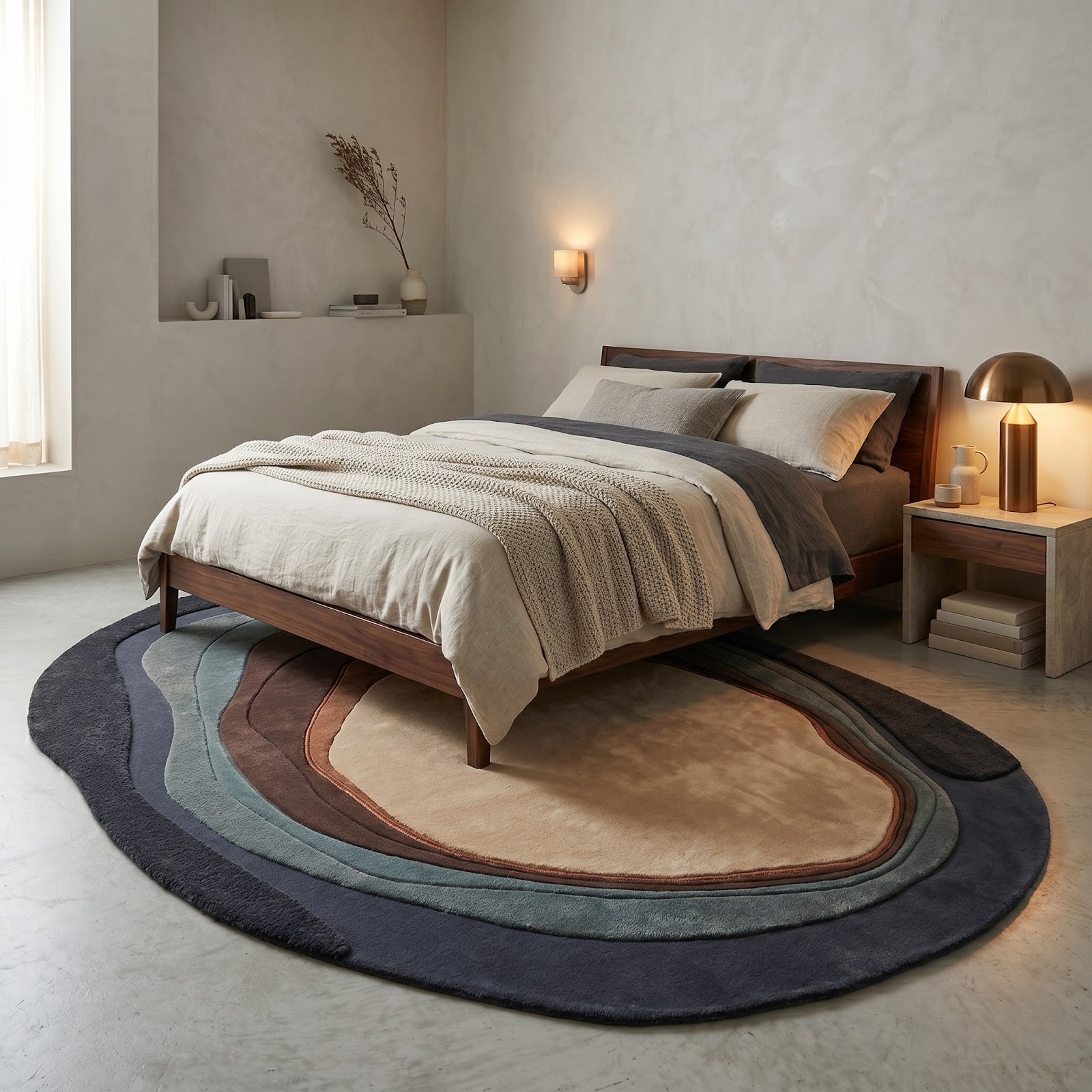Organic Layered Pebble Hand Tufted Wool Rug | Navy Blue & Earth Tone Sculptural Area Rug — 2x3 ft'