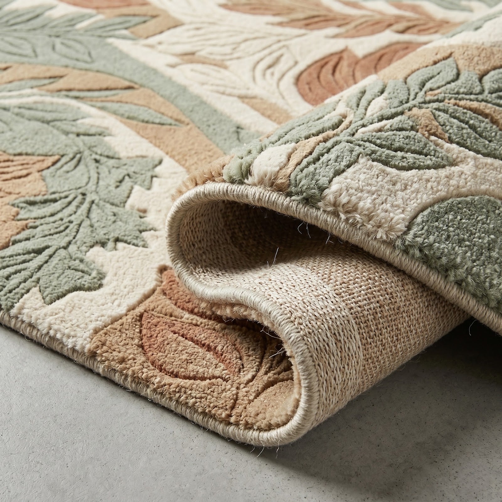 Botanical Forest Hand Tufted Wool Rug | Sage Green & Terracotta Leaf Pattern Nature Inspired Area Rug — 2x3 ft'