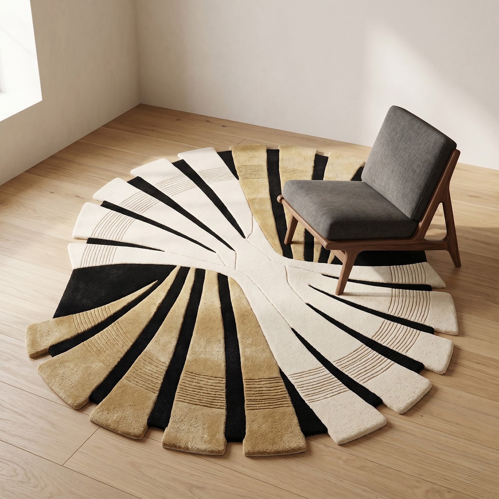 Sunburst Hand Tufted Wool Rug | Sculptural Beige, Ivory & Charcoal Modern Statement Area Rug — 2x3 ft'