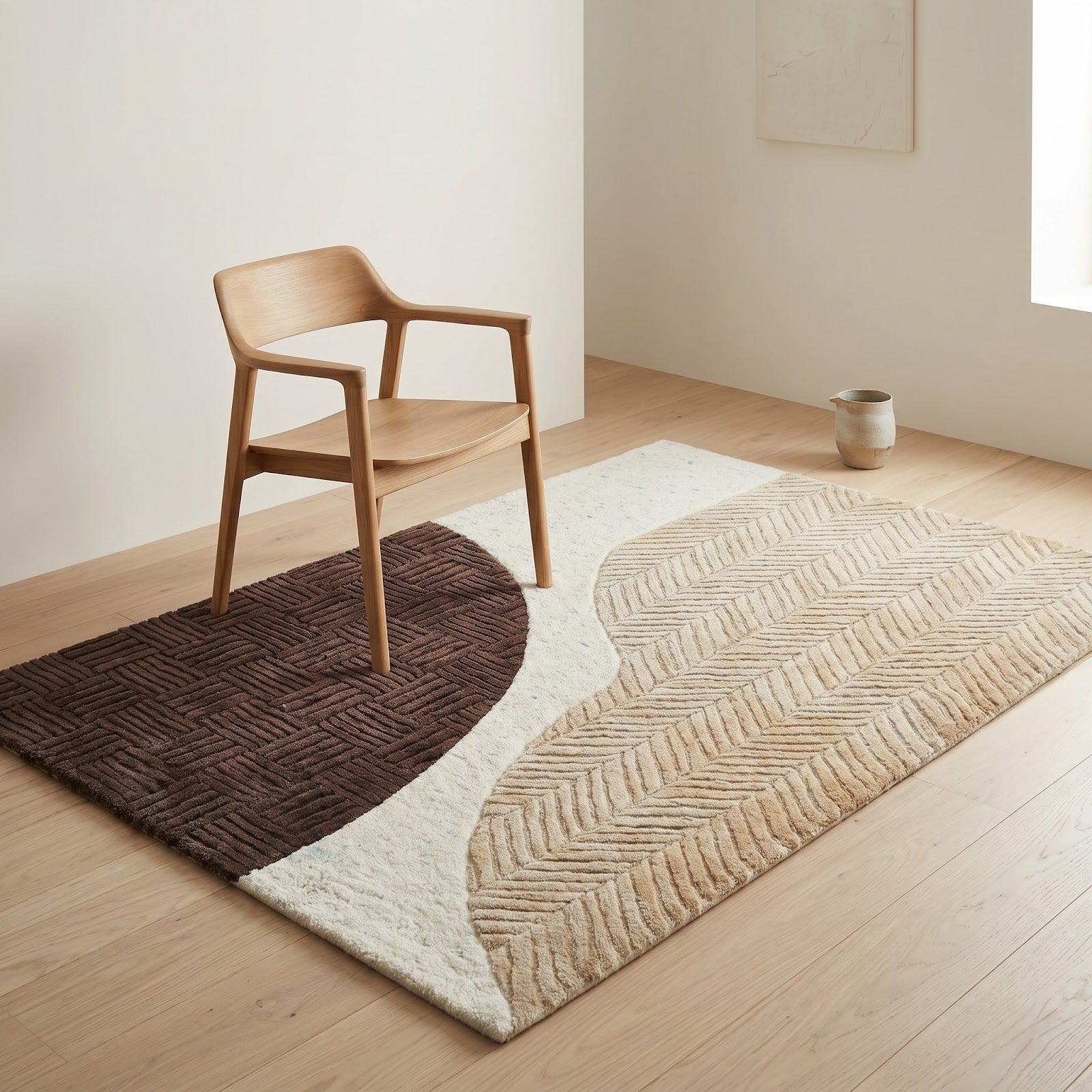 Textured Organic Hand Tufted Wool Rug | Beige, Ivory & Chocolate Brown Contemporary Area Rug — 2x3 ft'