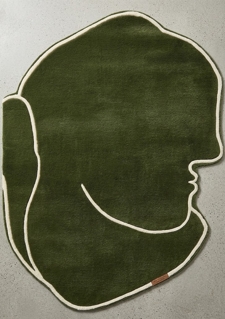 Face Silhouette Hand Tufted Wool Rug | Abstract Profile Area Rug — 2x3 ft'