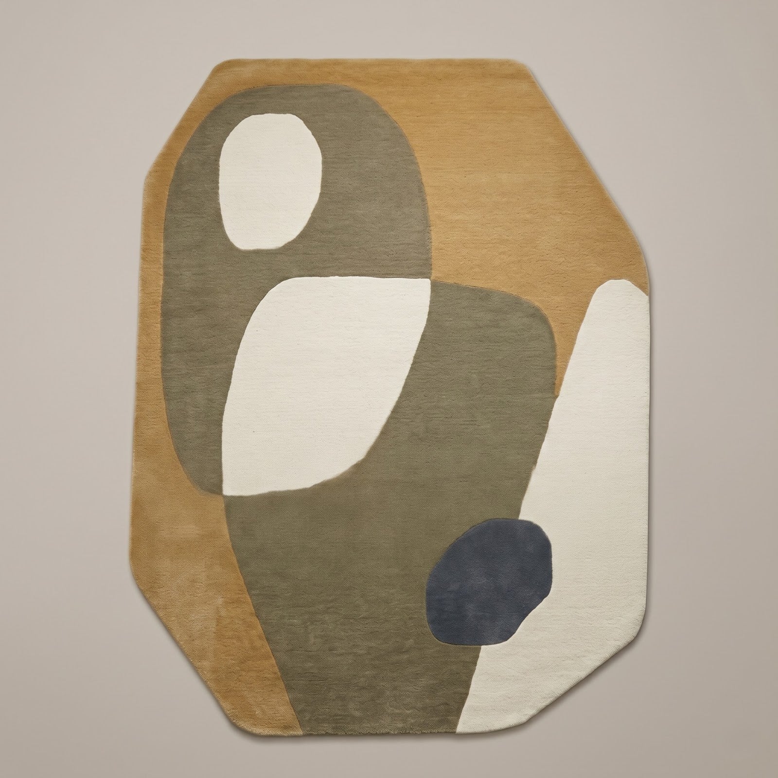 Biomorphic Abstract Hand Tufted Wool Rug | Camel, Sage Green & Ivory Organic Modern Area Rug — 2x3 ft'
