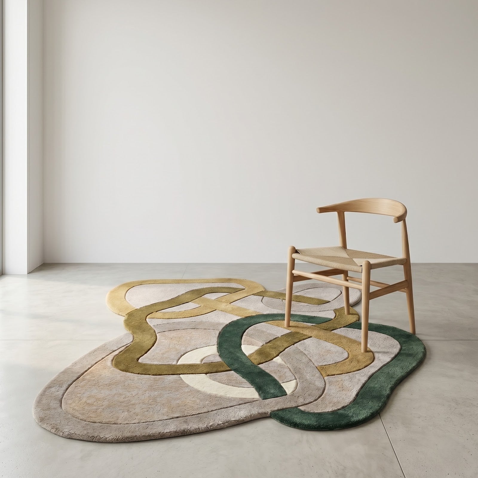 Interwoven Biomorphic Hand Tufted Wool Rug | Sage Green, Taupe & Sand Abstract Irregular Area Rug — 2x3 ft'