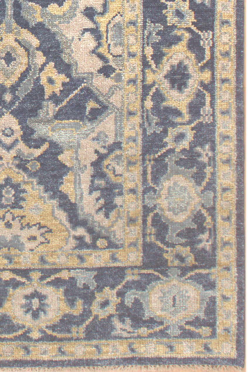 Vintage Persian Hand Knotted New Zealand Wool Rug | Navy Blue & Beige Floral Area Rug — 2x3 ft'