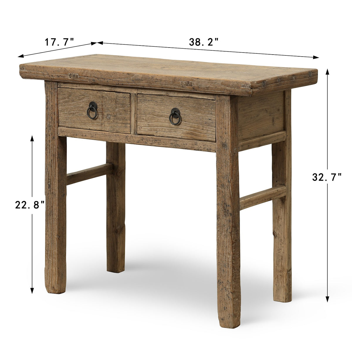 Reclaimed walnut wood two drawers console natural image