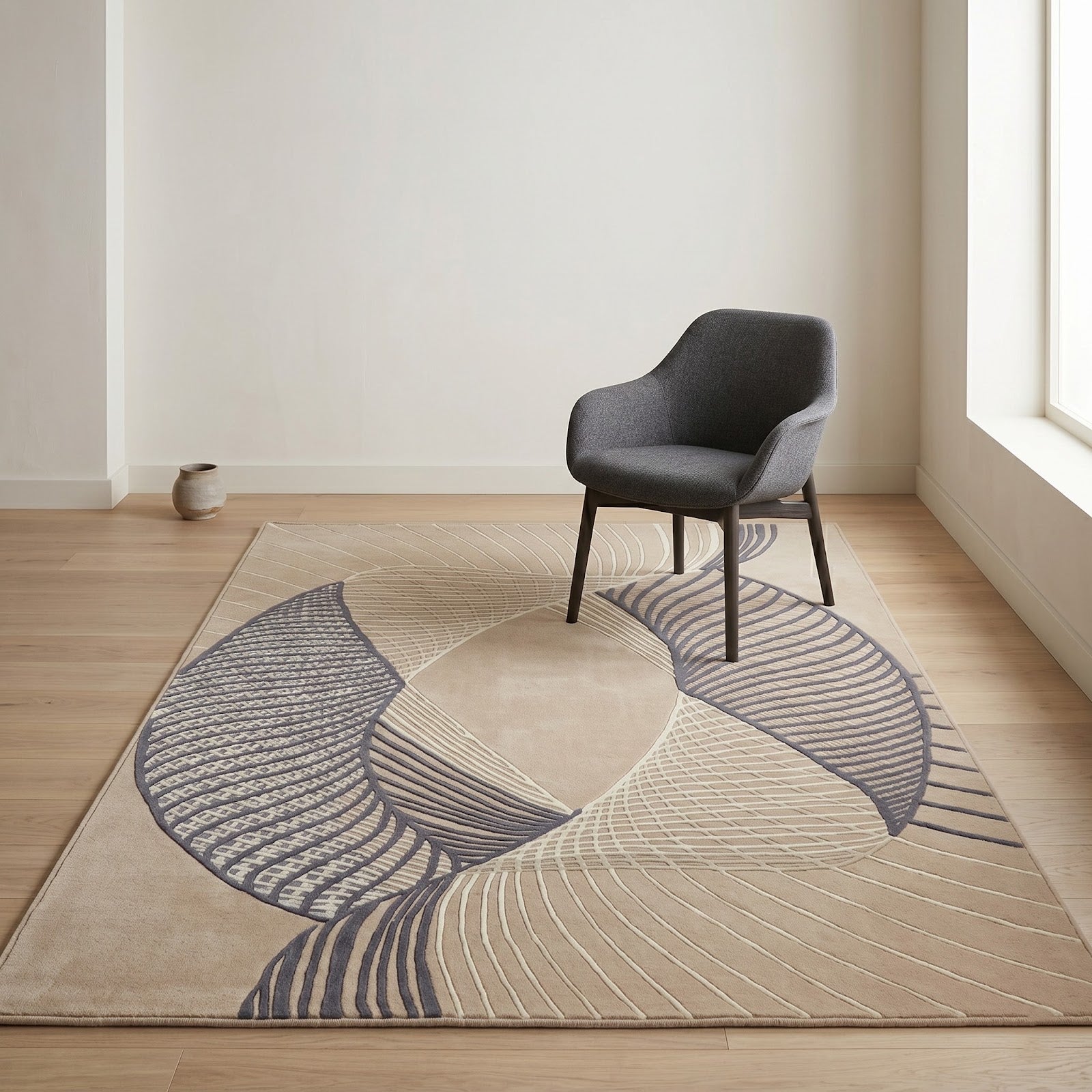 Abstract Linear Hand Tufted Wool Rug | Modern Geometric Area Rug — 2x3 ft'