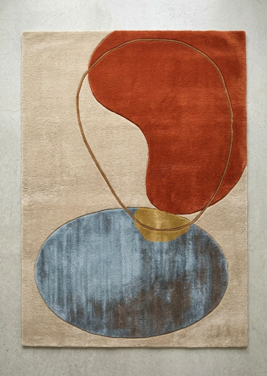 Modern Organic Balance Hand Tufted Wool Rug | Terracotta & Slate Blue Abstract Area Rug — 2x3 ft'