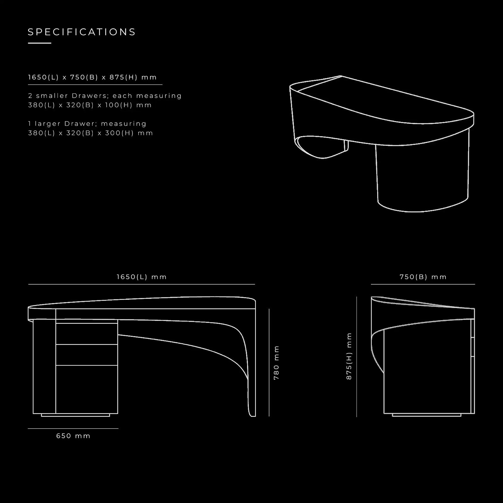 Wind Work Table by BEC Furniture — dimensioned specification drawing