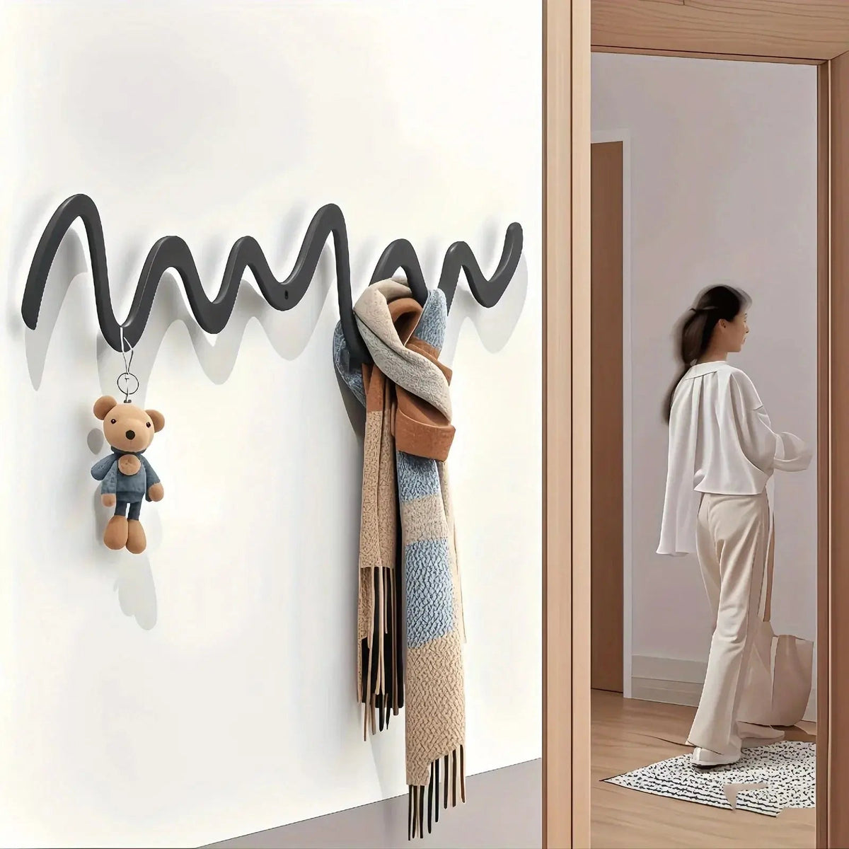 1pc Creative Metal Wavy Wall Hook, Strong Load-Bearing Capacity, Multi-Functional Storage Organizer for Clothe — House of Avana, view 2 of 18