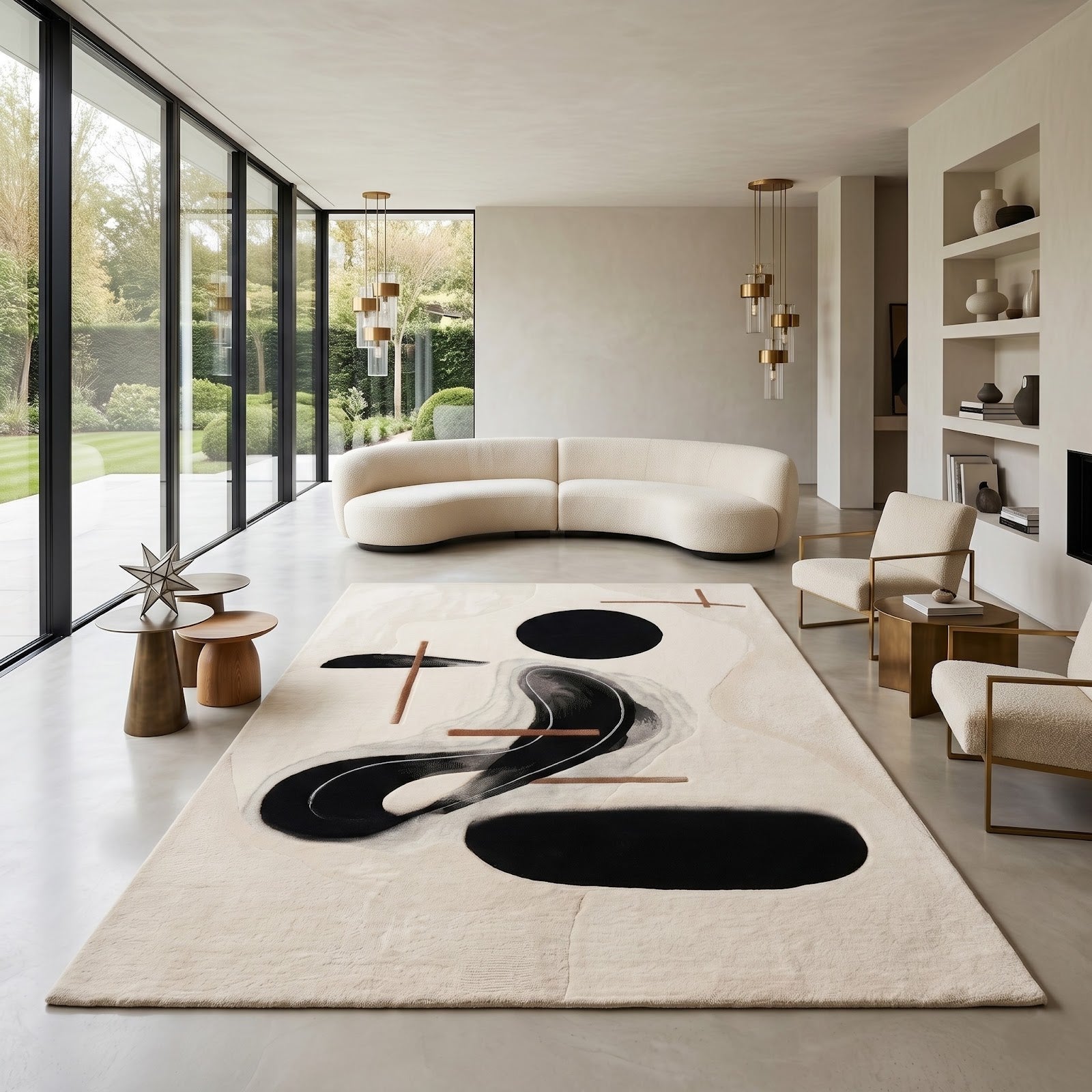 Minimalist Abstract Hand Tufted Wool Rug | Modern Black & Ivory Contemporary Art Area Rug — 2x3 ft'