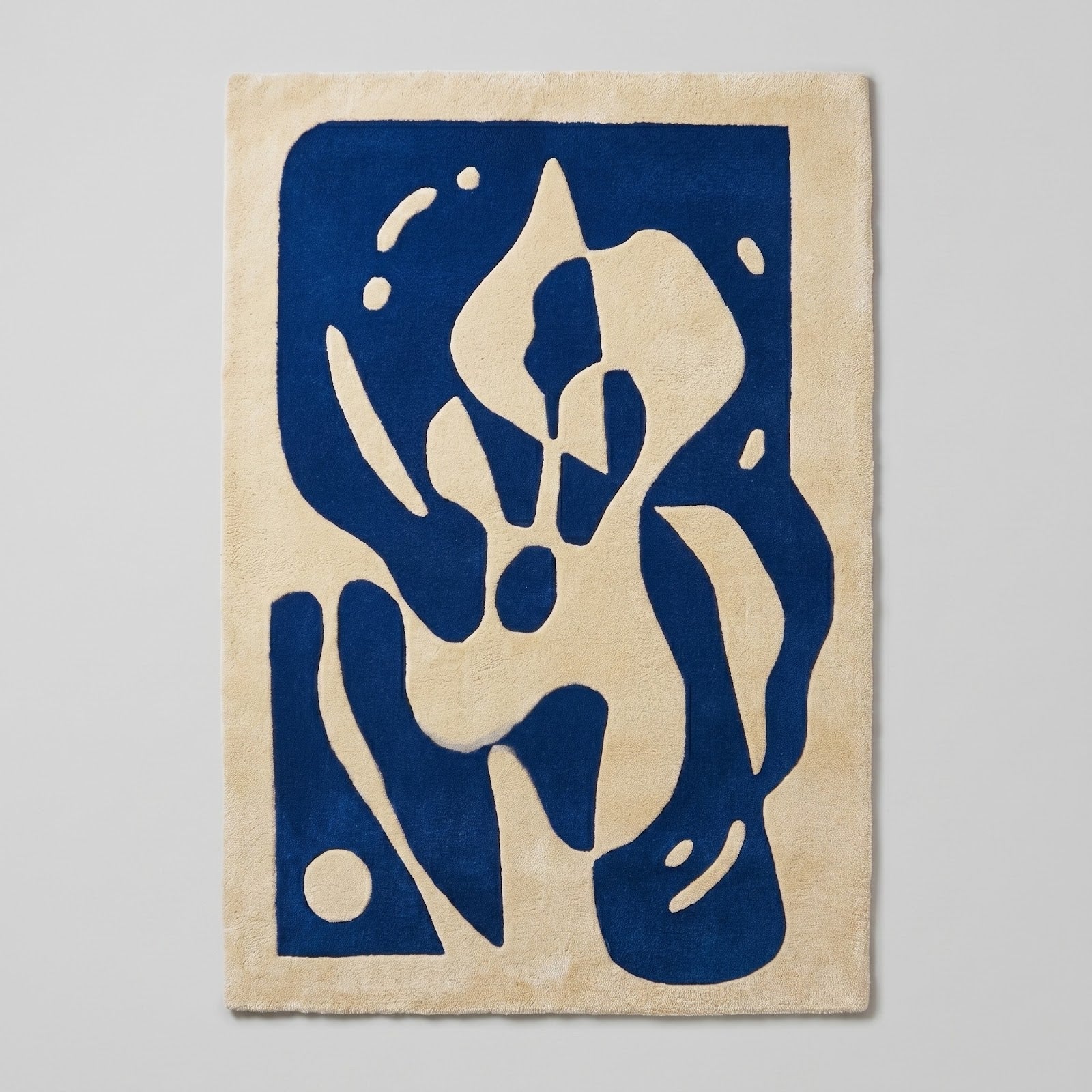 Botanical Silhouette Hand Tufted Wool Rug | Cobalt Blue & Ivory Abstract Floral Area Rug — 2x3 ft'