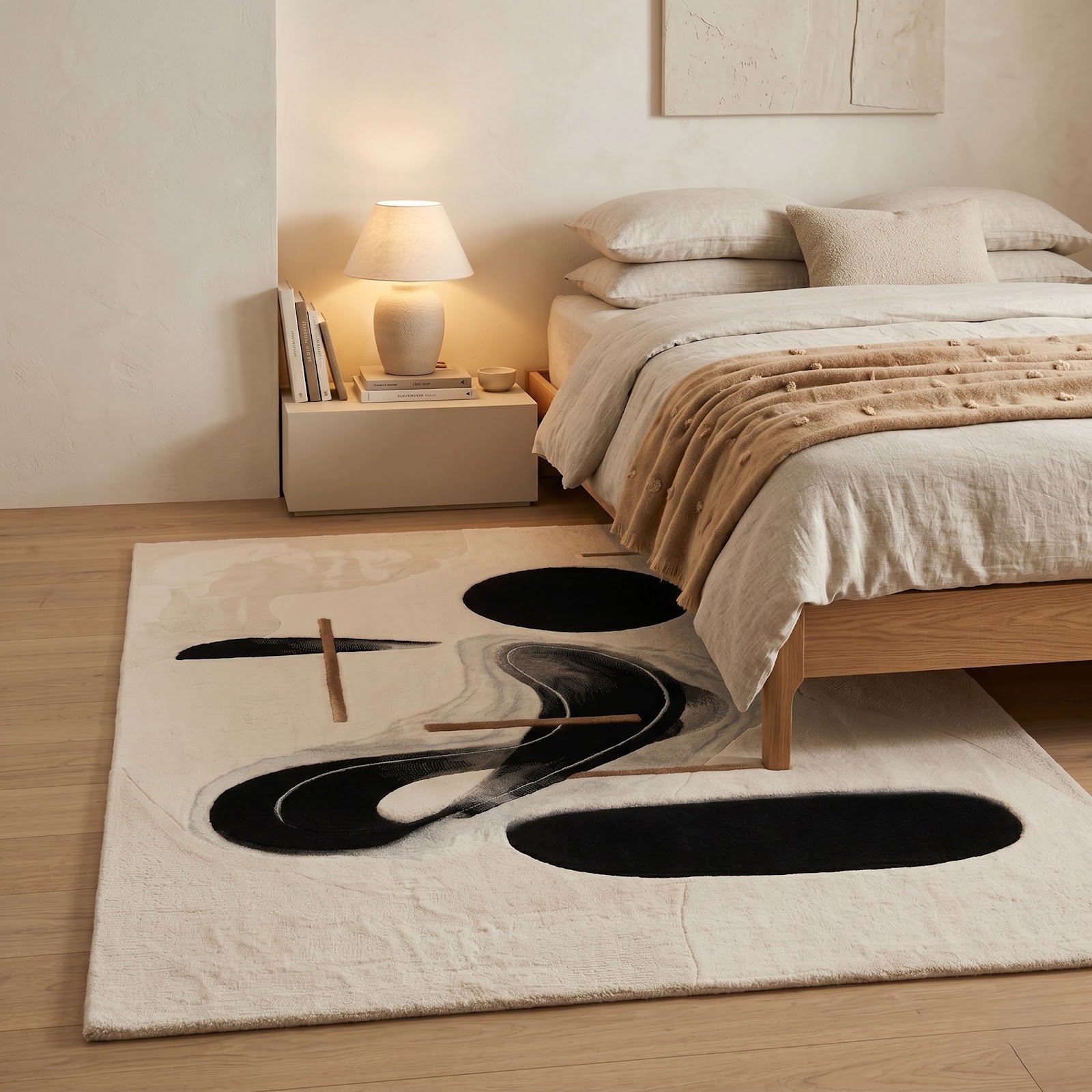 Minimalist Abstract Hand Tufted Wool Rug | Modern Black & Ivory Contemporary Art Area Rug — 2x3 ft'