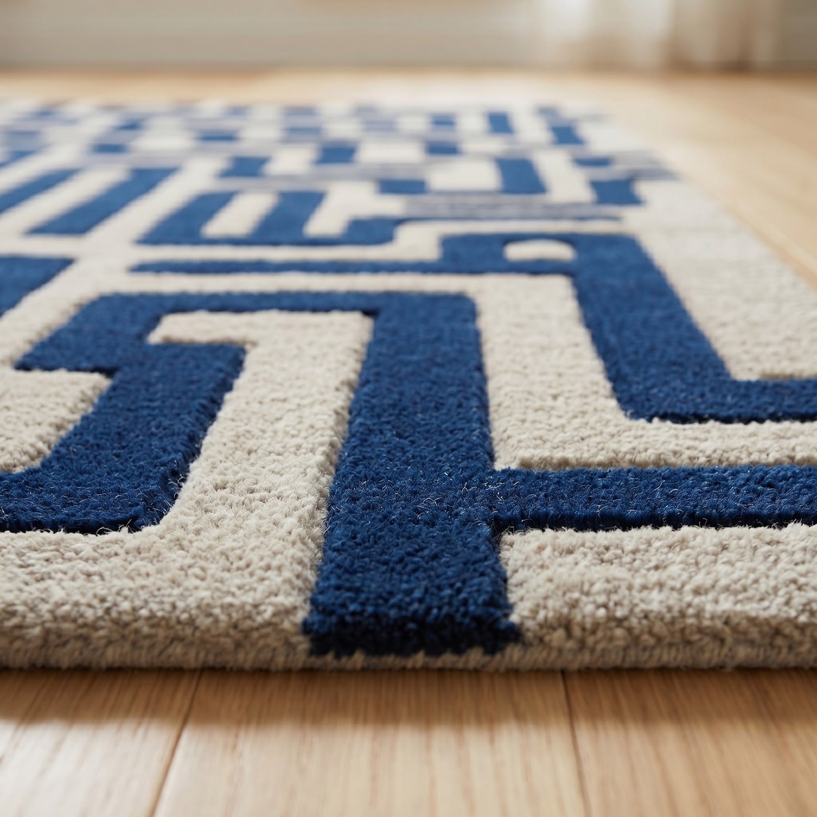 Maze Pattern Hand Tufted Wool Rug | Cobalt Blue & Ivory Geometric Labyrinth Area Rug — 2x3 ft'