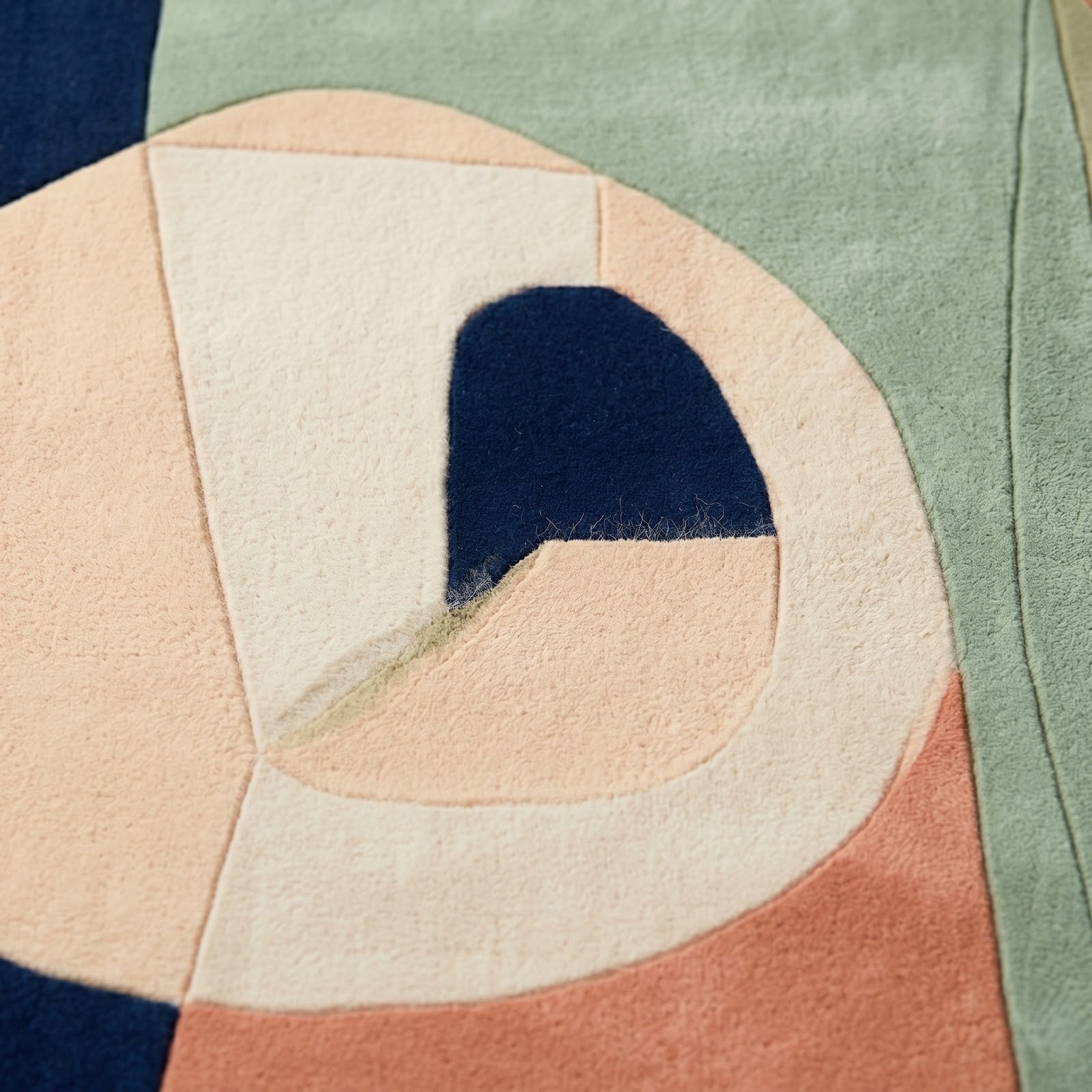 Modern Abstract Cubist Hand Tufted Wool Rug | Sage Green, Olive & Navy Geometric Art Area Rug — 2x3 ft'