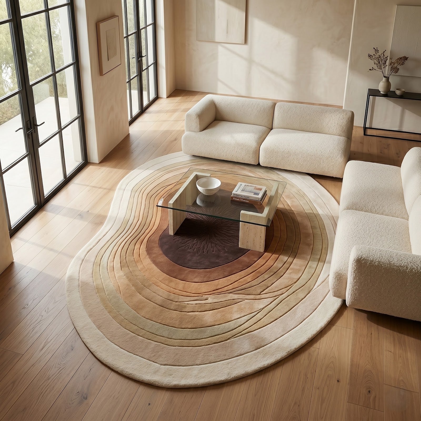 Organic Topographic Hand Tufted Wool Rug | Irregular Contour Area Rug in Ivory, Beige & Brown — 2x3 ft'