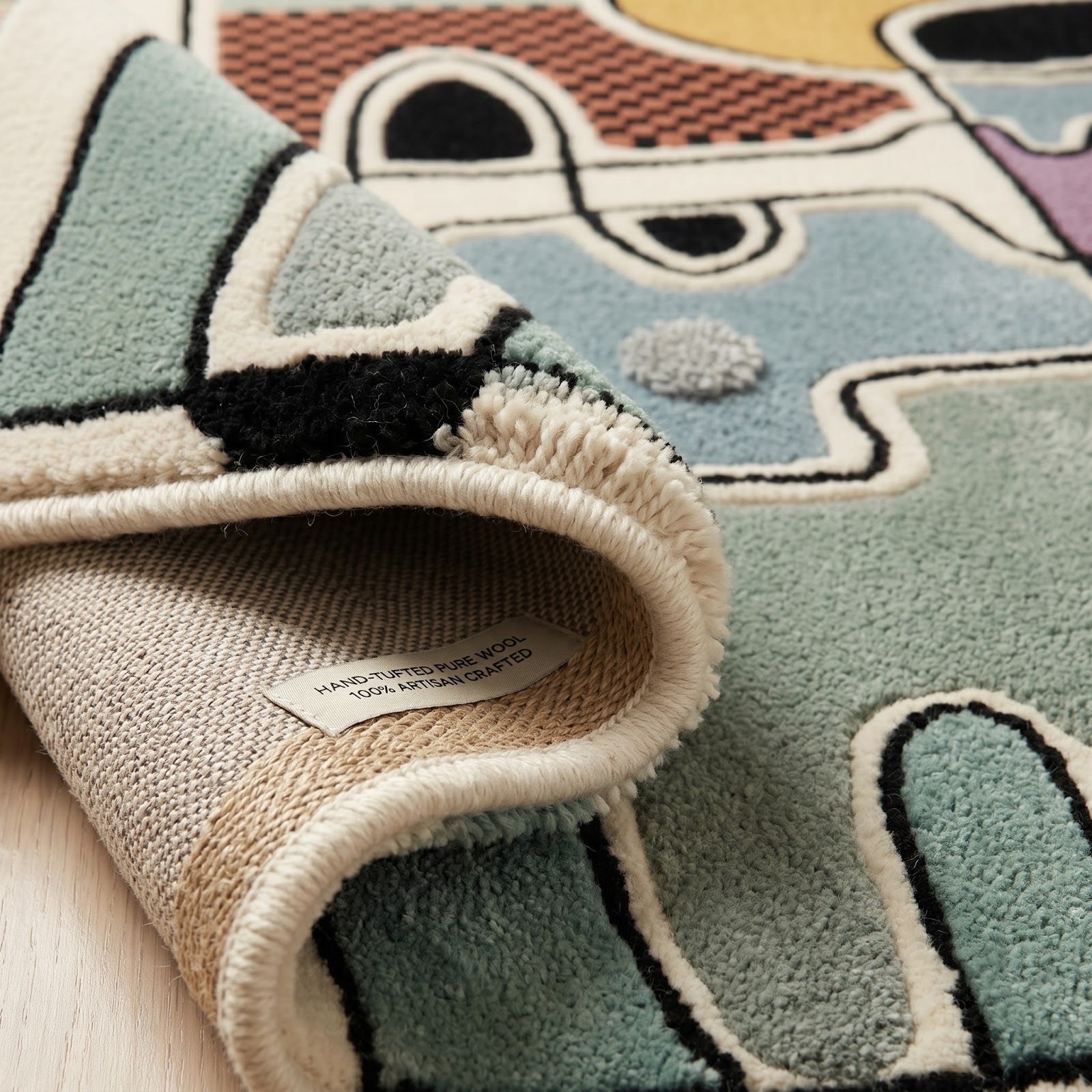 Modern Abstract Bauhaus Hand Tufted Wool Rug | Pastel Geometric Art Area Rug — 2x3 ft'
