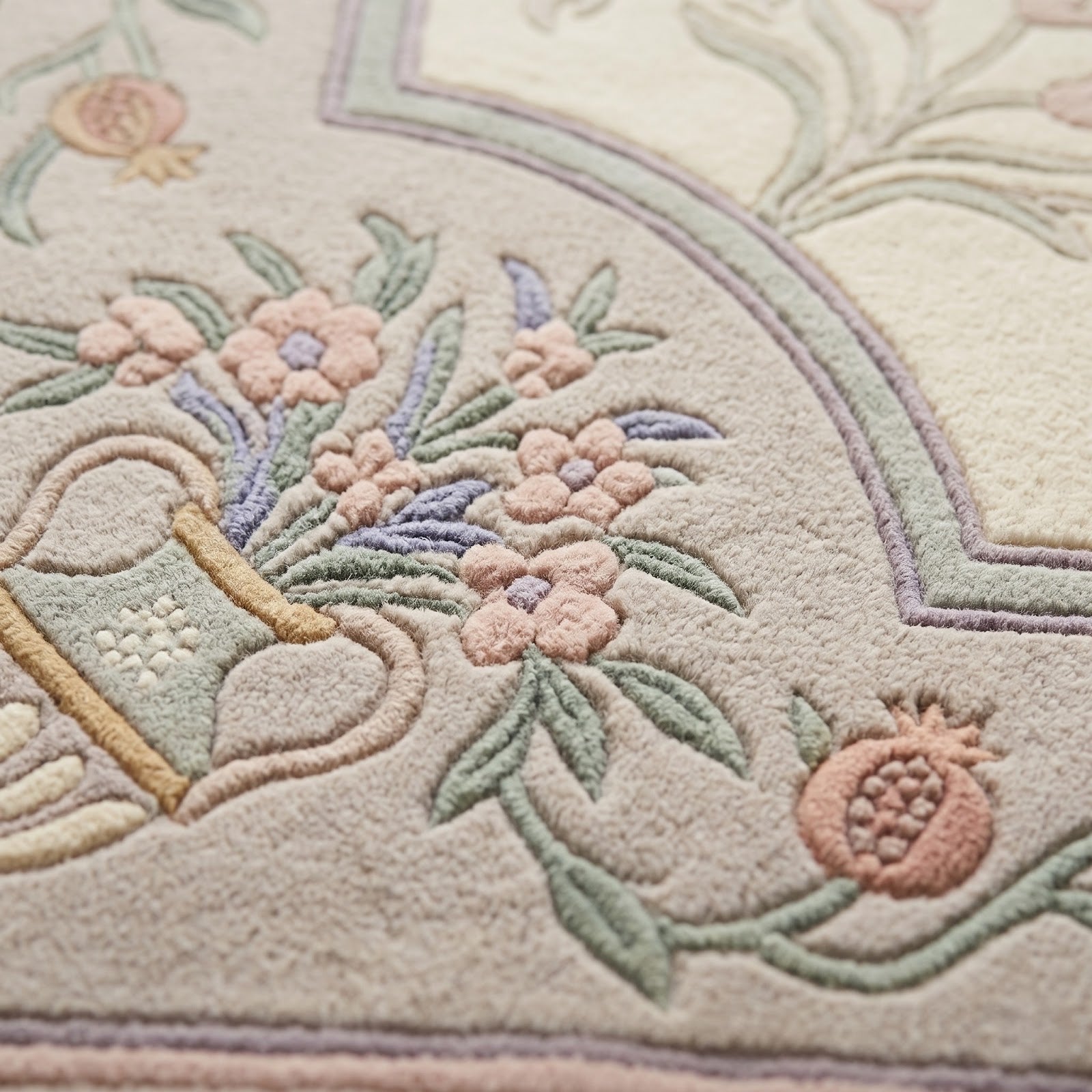 French Provincial Floral Hand Tufted Wool Rug | Pastel Botanical Medallion Area Rug — 2x3 ft'
