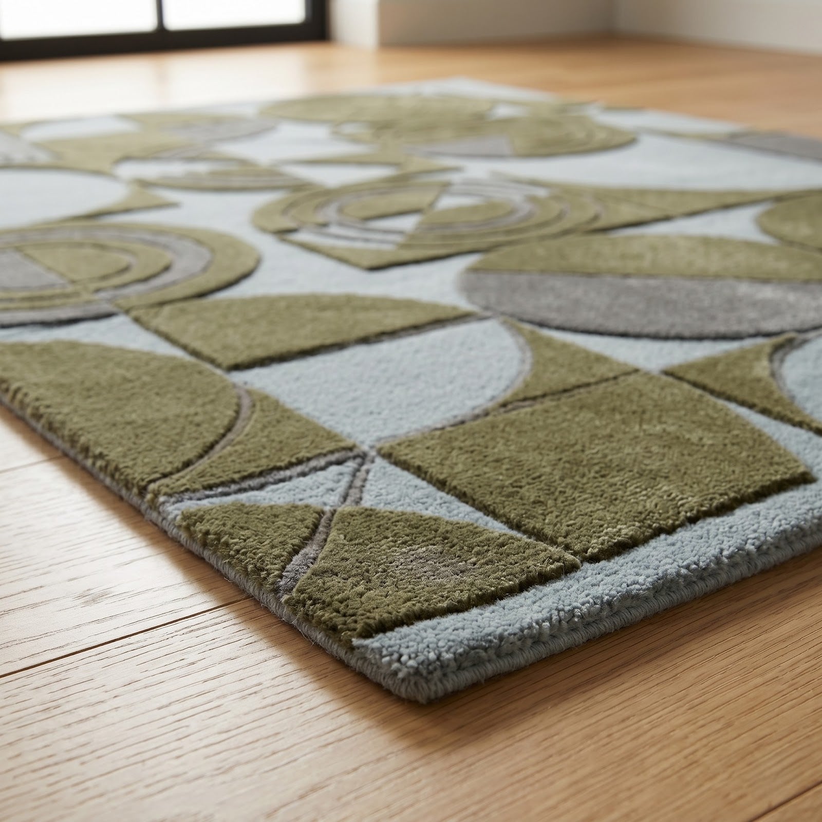 Modern Geometric Circles Hand Tufted Wool Rug | Sage Green & Mist Blue Abstract Area Rug — 2x3 ft'