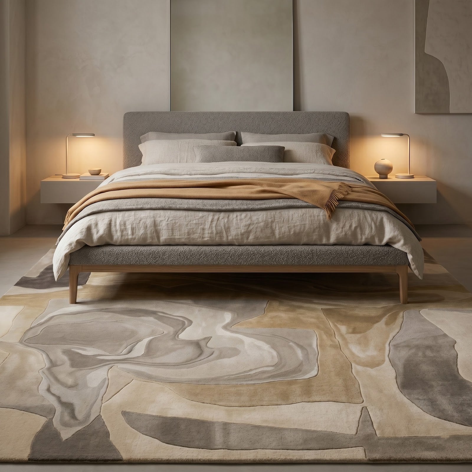 Modern Abstract Marble Hand Tufted Wool Rug | Neutral Swirl Art Area Rug — 2x3 ft'