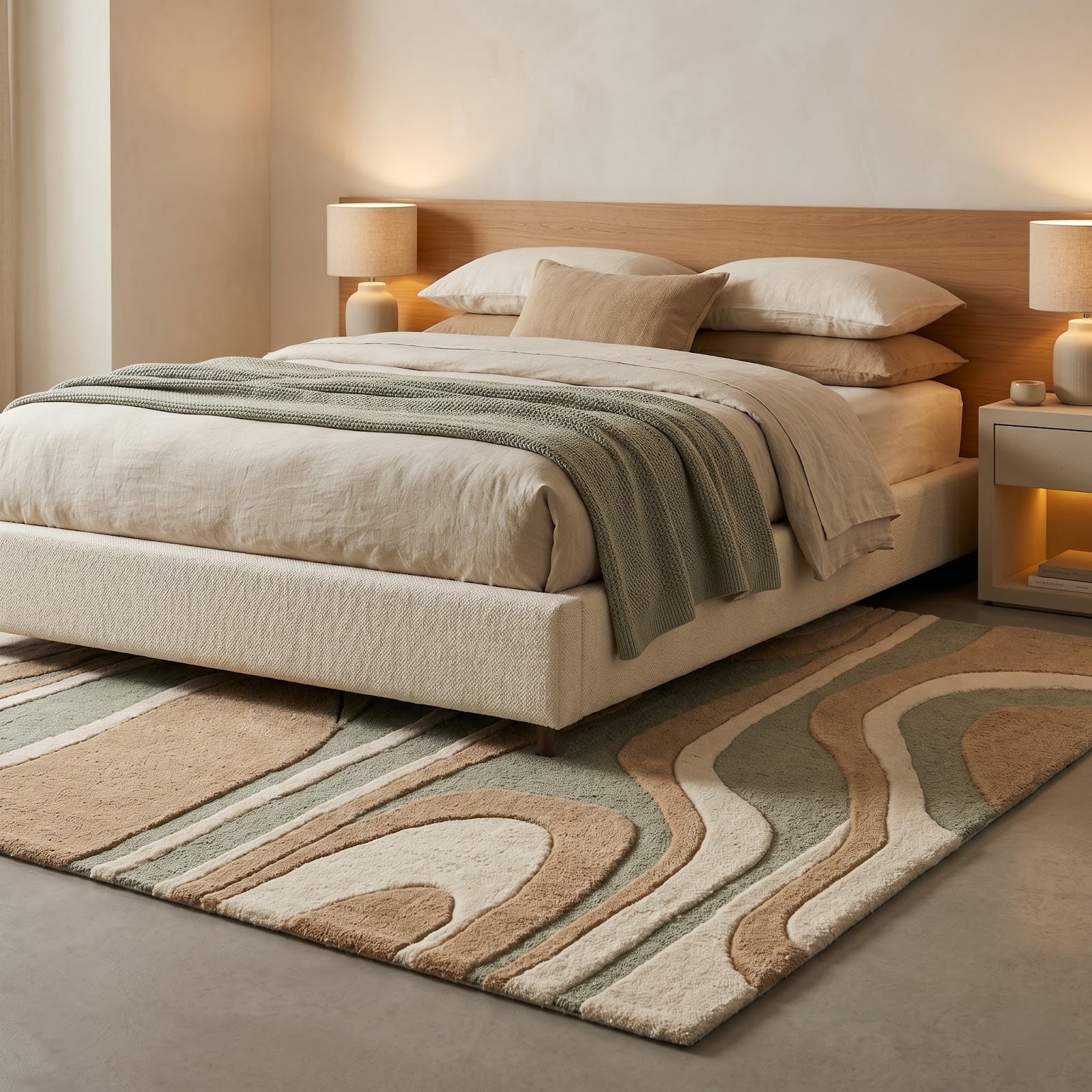 Organic Wave Hand Tufted Wool Rug | Sage Green, Beige & Ivory Abstract Contemporary Area Rug — 2x3 ft'