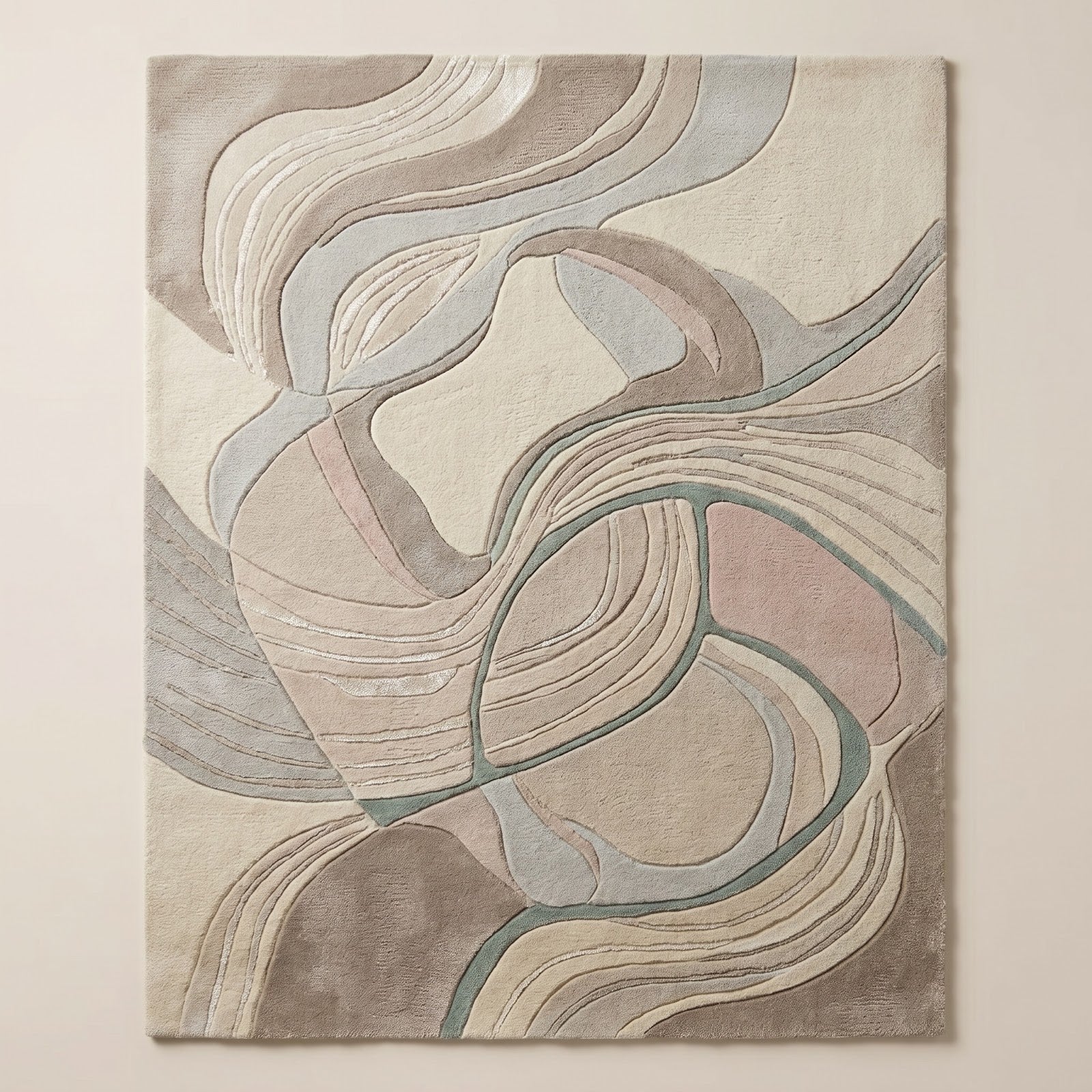 Modern Organic Abstract Hand Tufted Wool Rug | Neutral Flowing Line Art Area Rug — 2x3 ft'