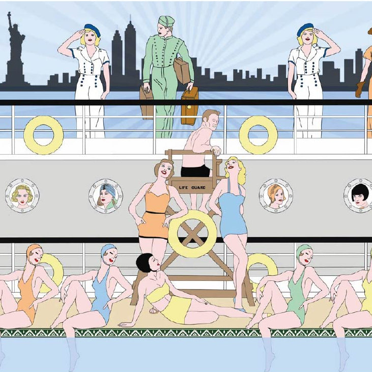 CUSTOM ART DECO LINER WALLPAPER Blue by Art Decor Designs image 0